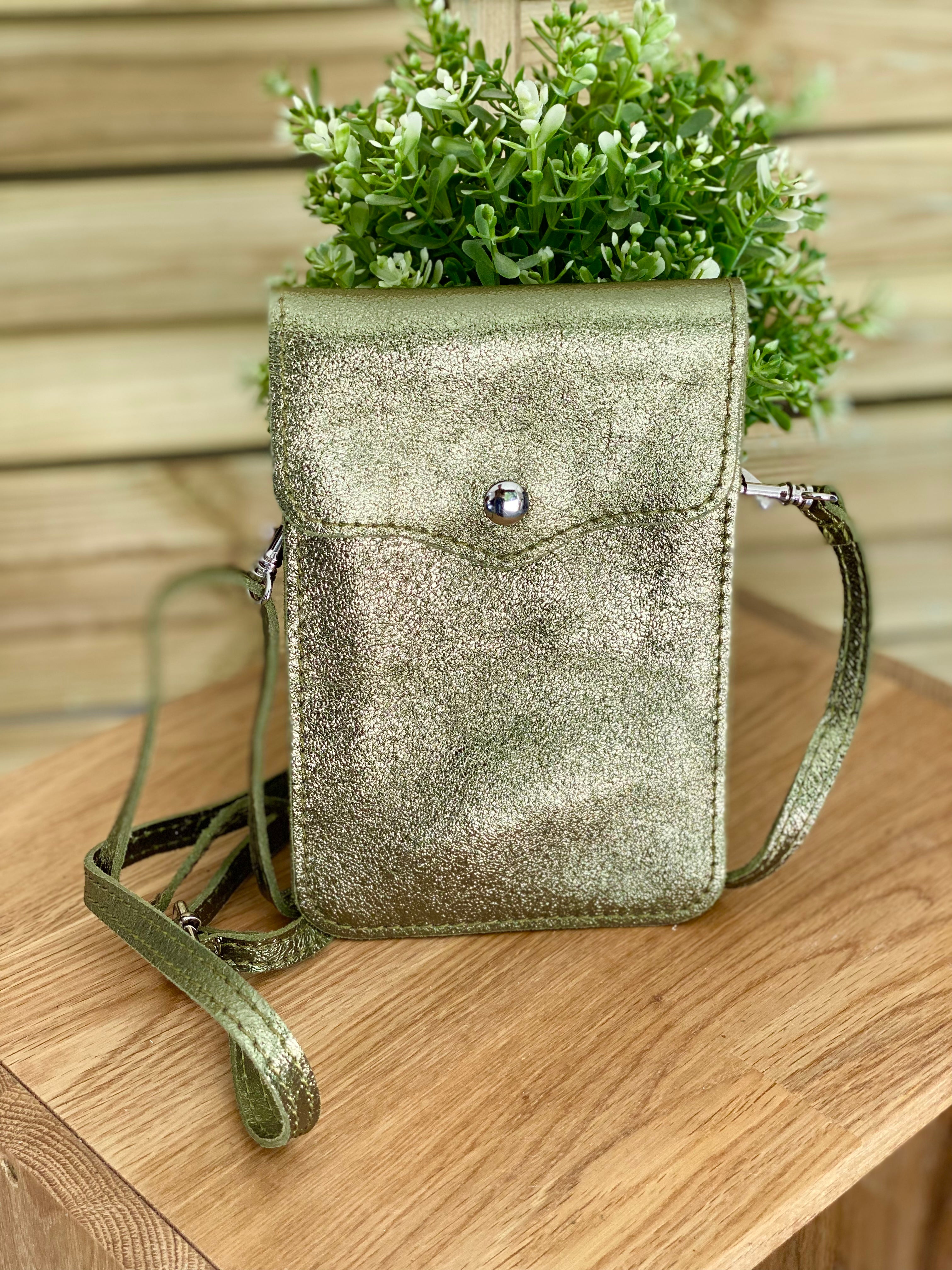 Pochette bandoulière en cuir irisé - FLORE - Kaki (7 coloris)