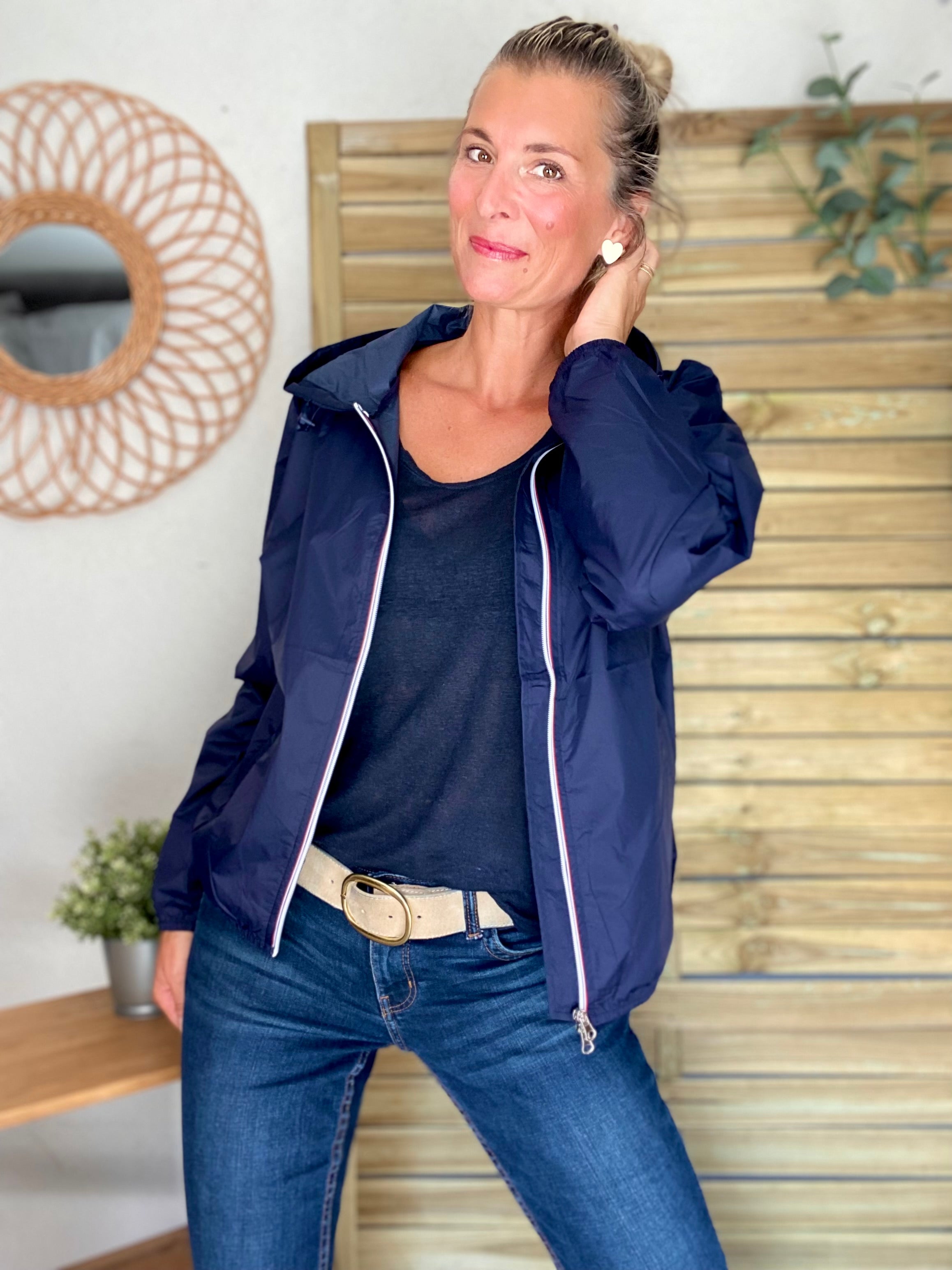 Coupe vent imperméable ANNA COURT Bleu marine - LAURA JO