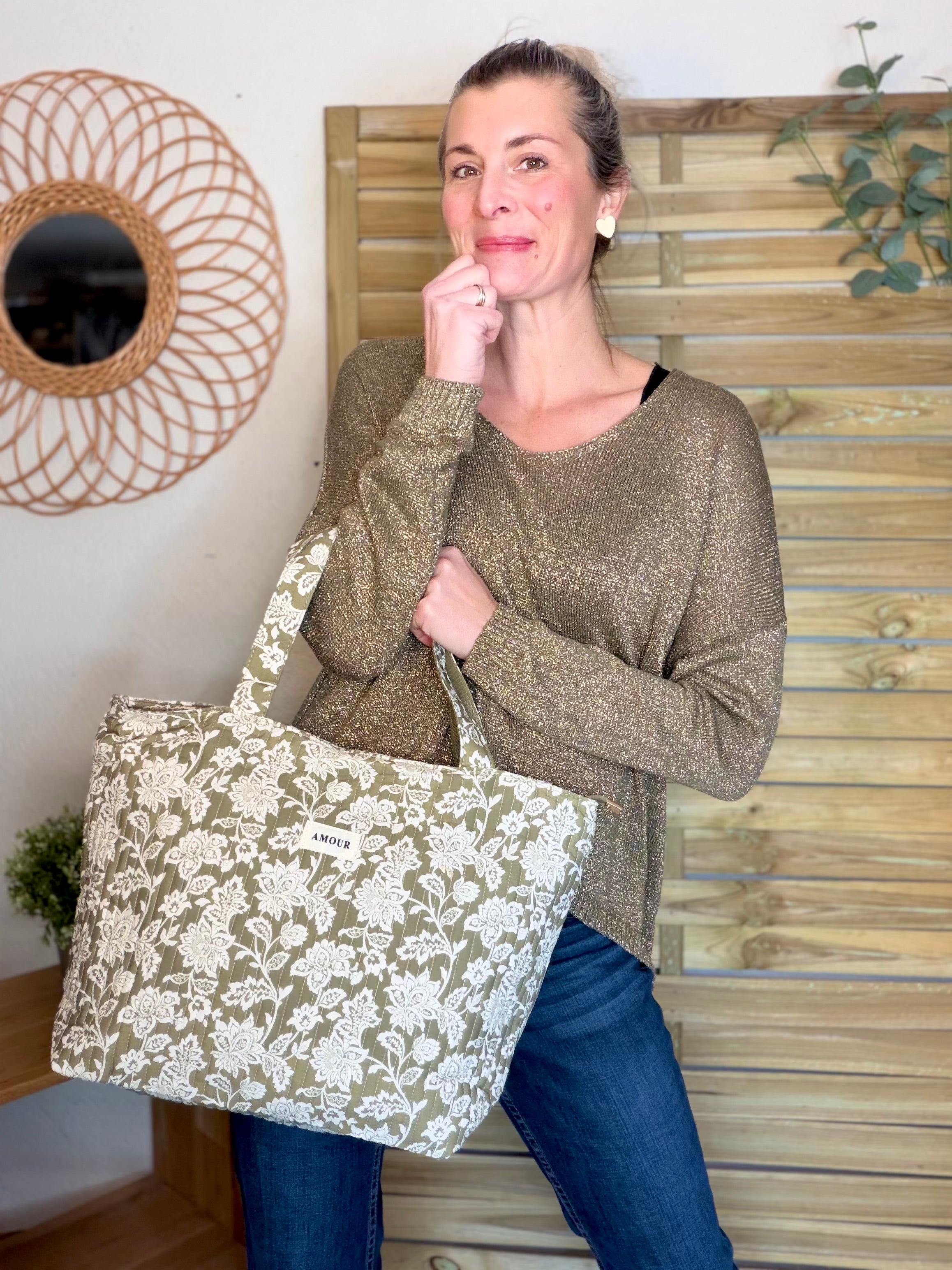 Sac cabas imprimé PIERCE - fleuri Kaki