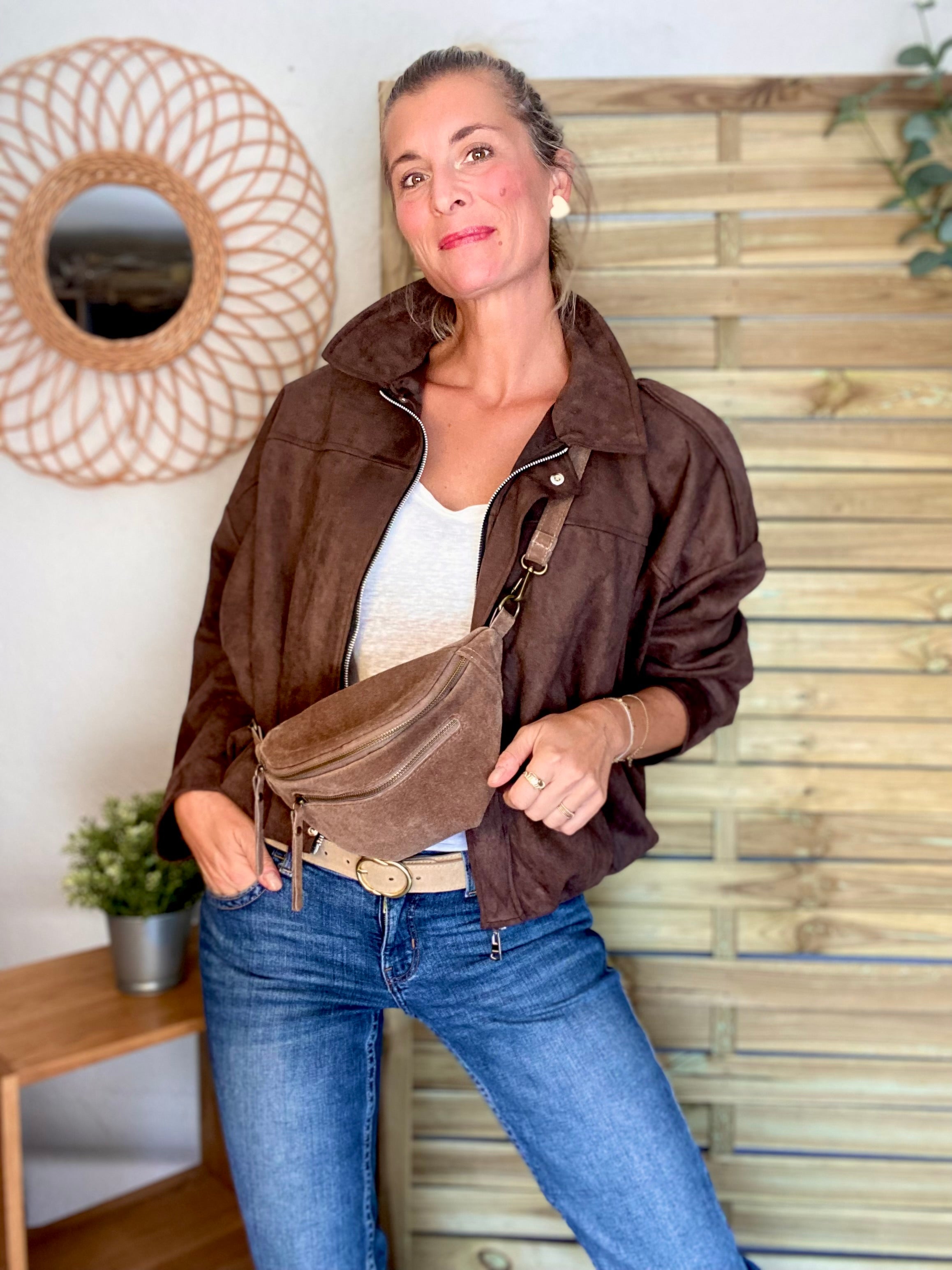 Veste oversize en suédine ISAAC - Chocolat