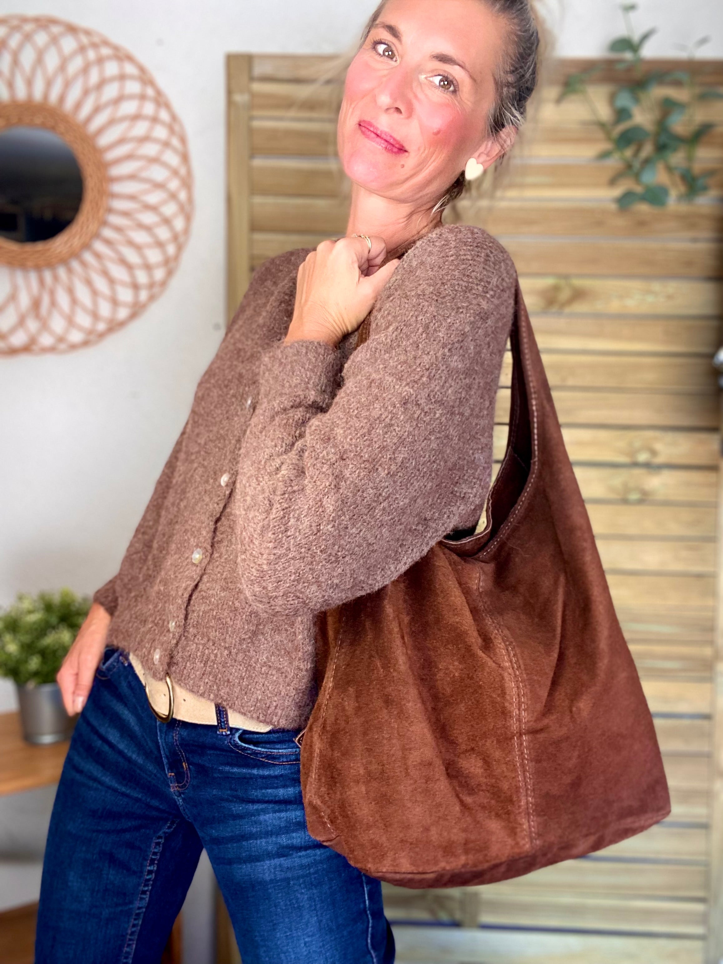 Sac cabas cuir daim MARLON - Chocolat