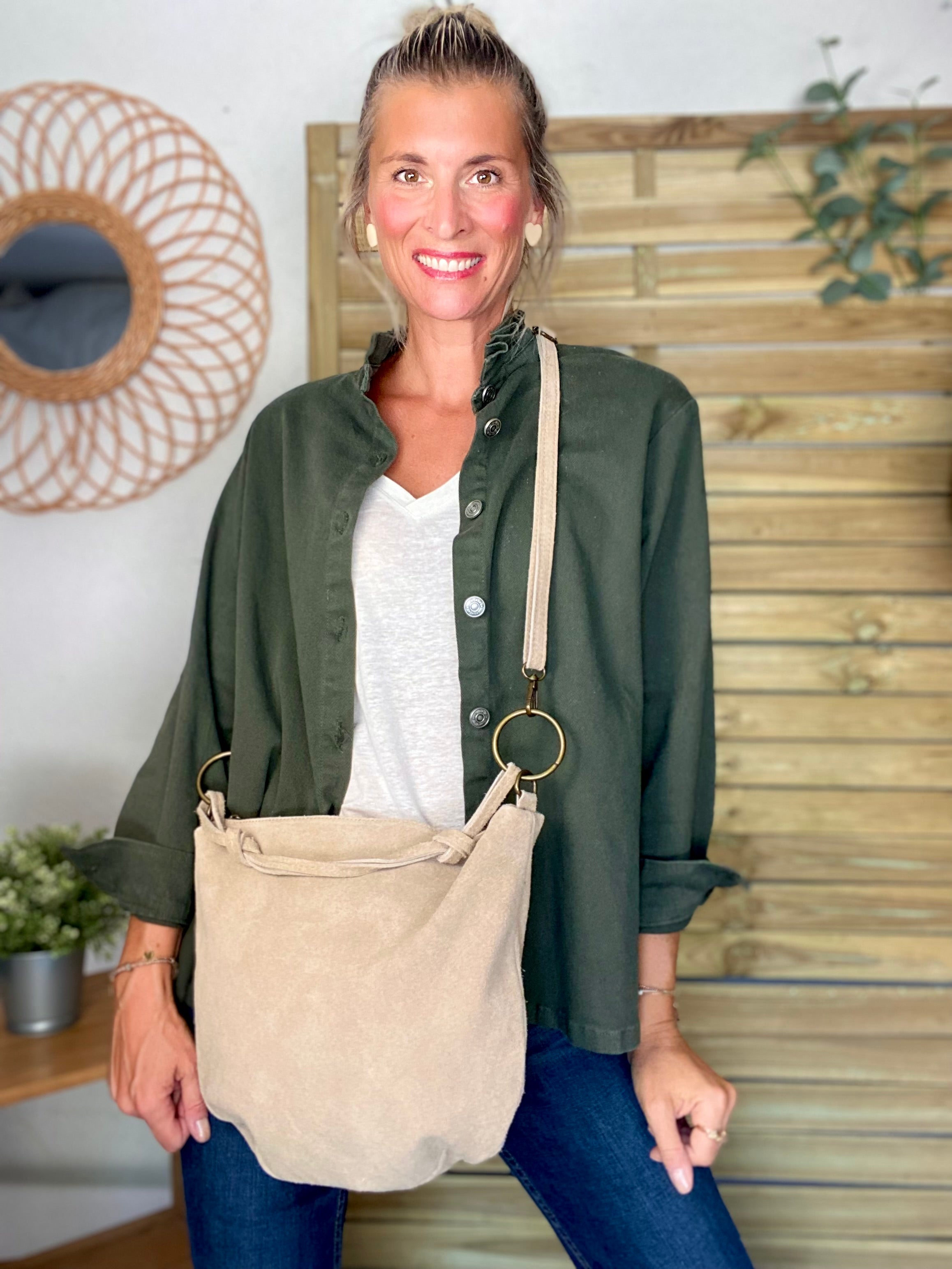 Sac en cuir daim SCOTT - Beige