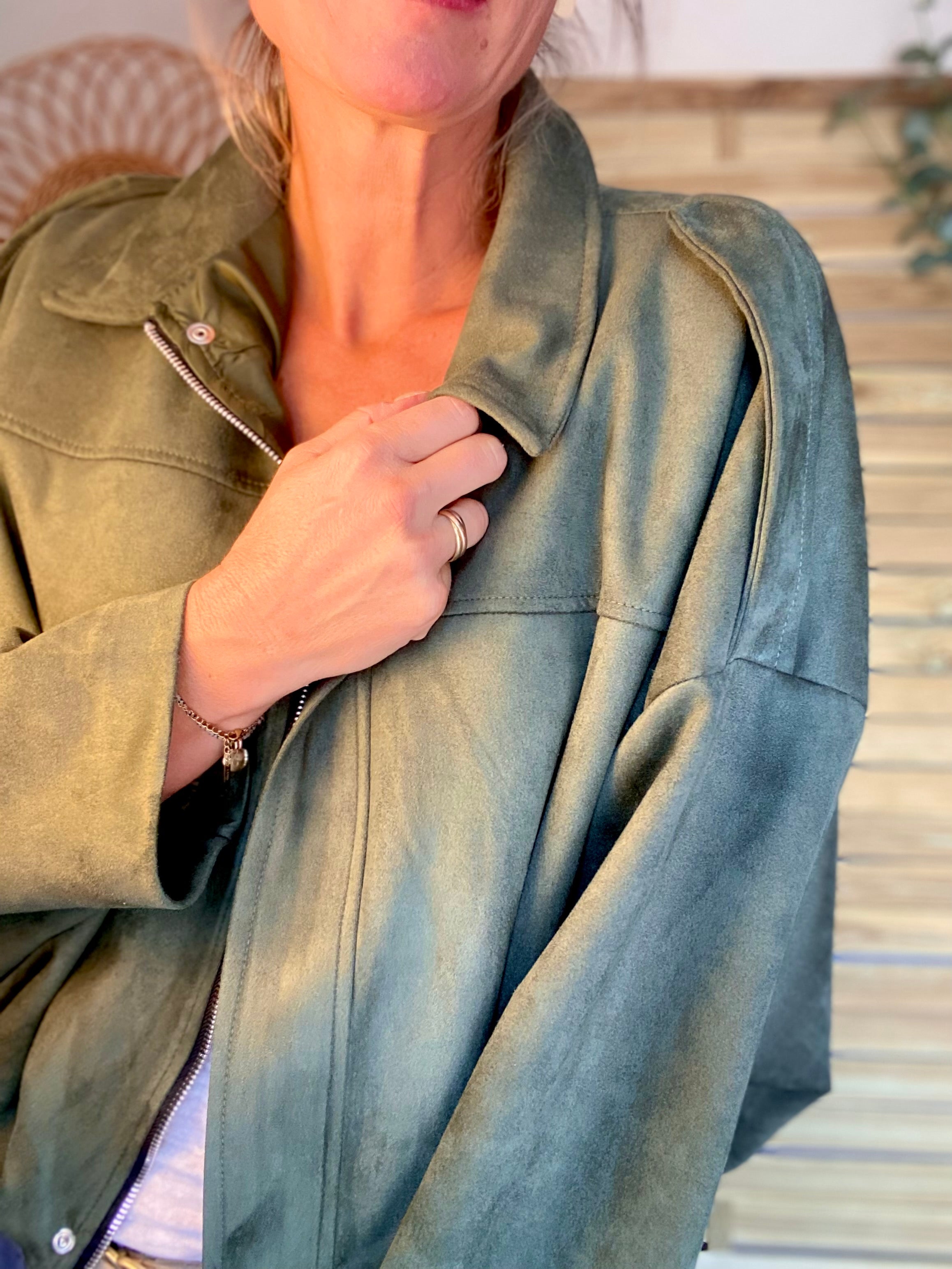 Veste oversize en suédine ISAAC - Kaki