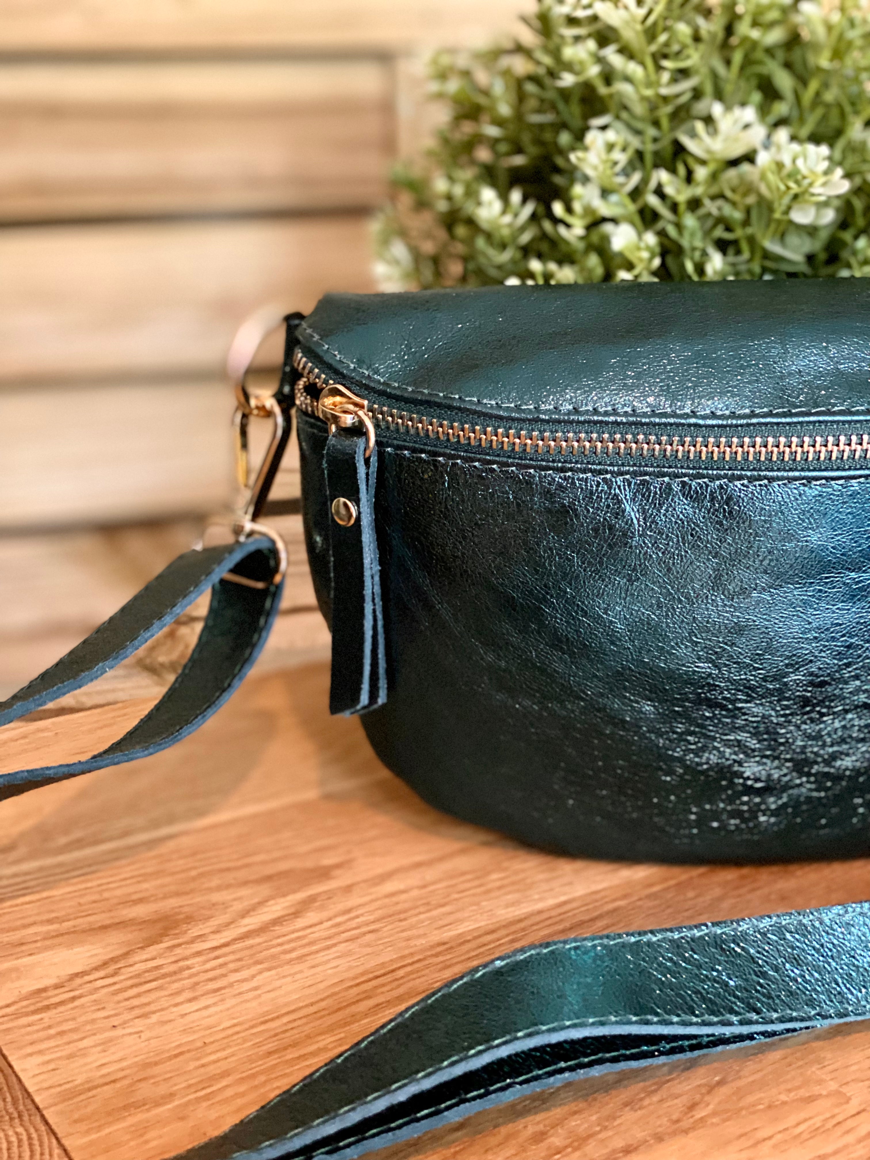 Sac banane M en cuir irisé 24cm ROMY Bleu pétrole(12 coloris)