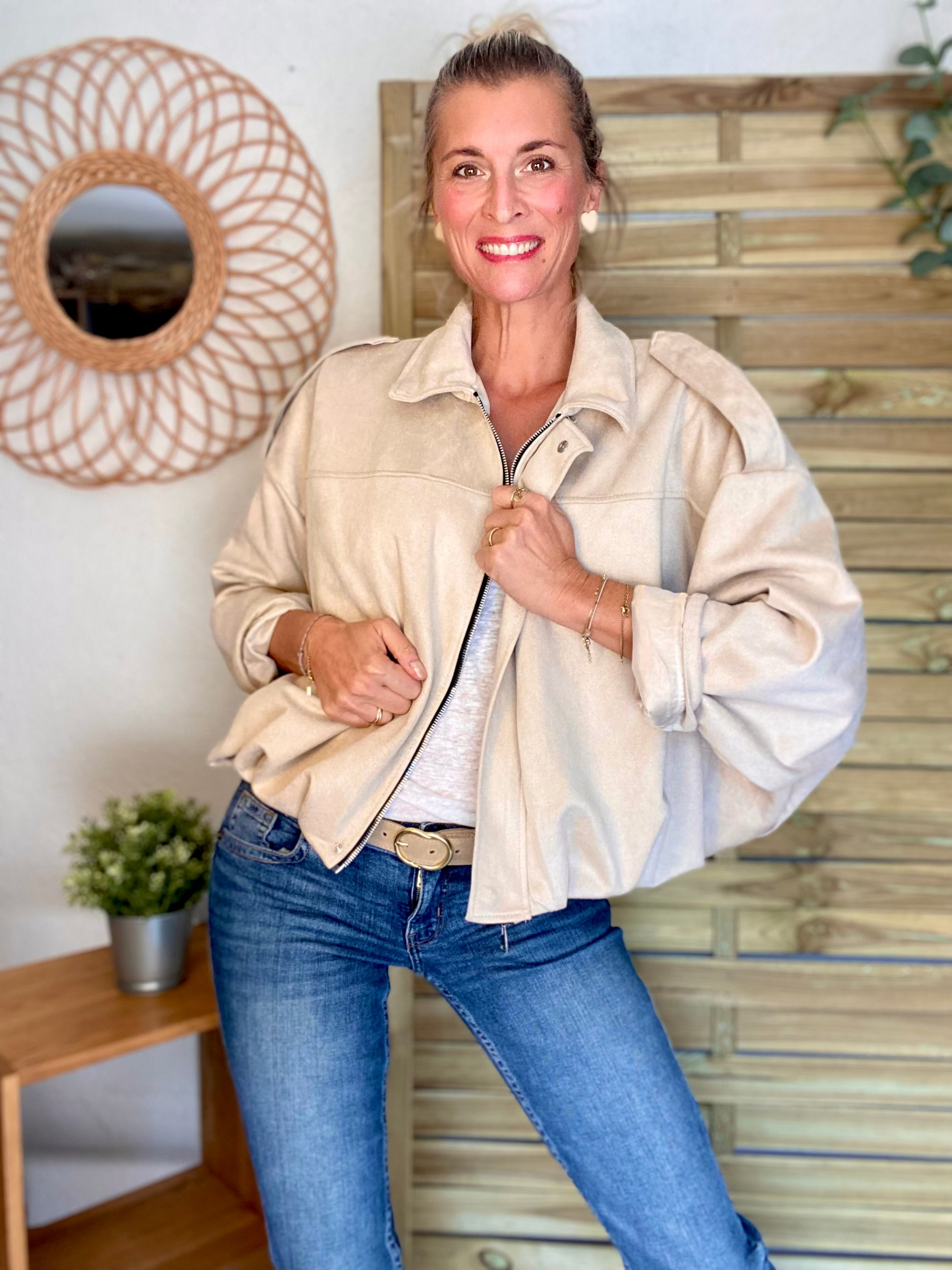 Veste oversize en suédine ISAAC - Beige clair