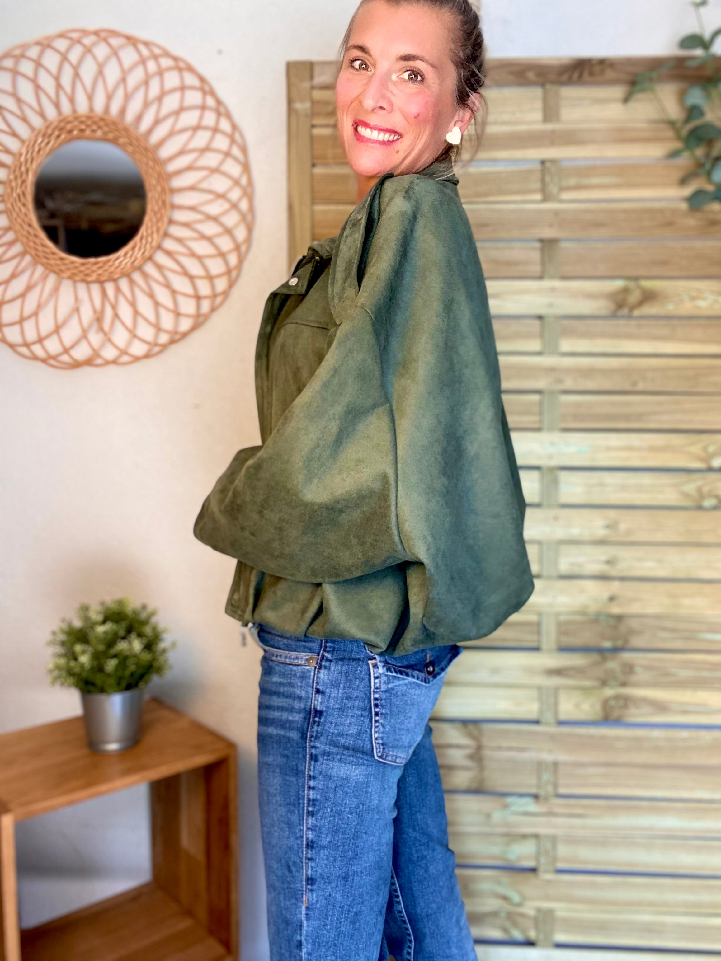 Veste oversize en suédine ISAAC - Kaki