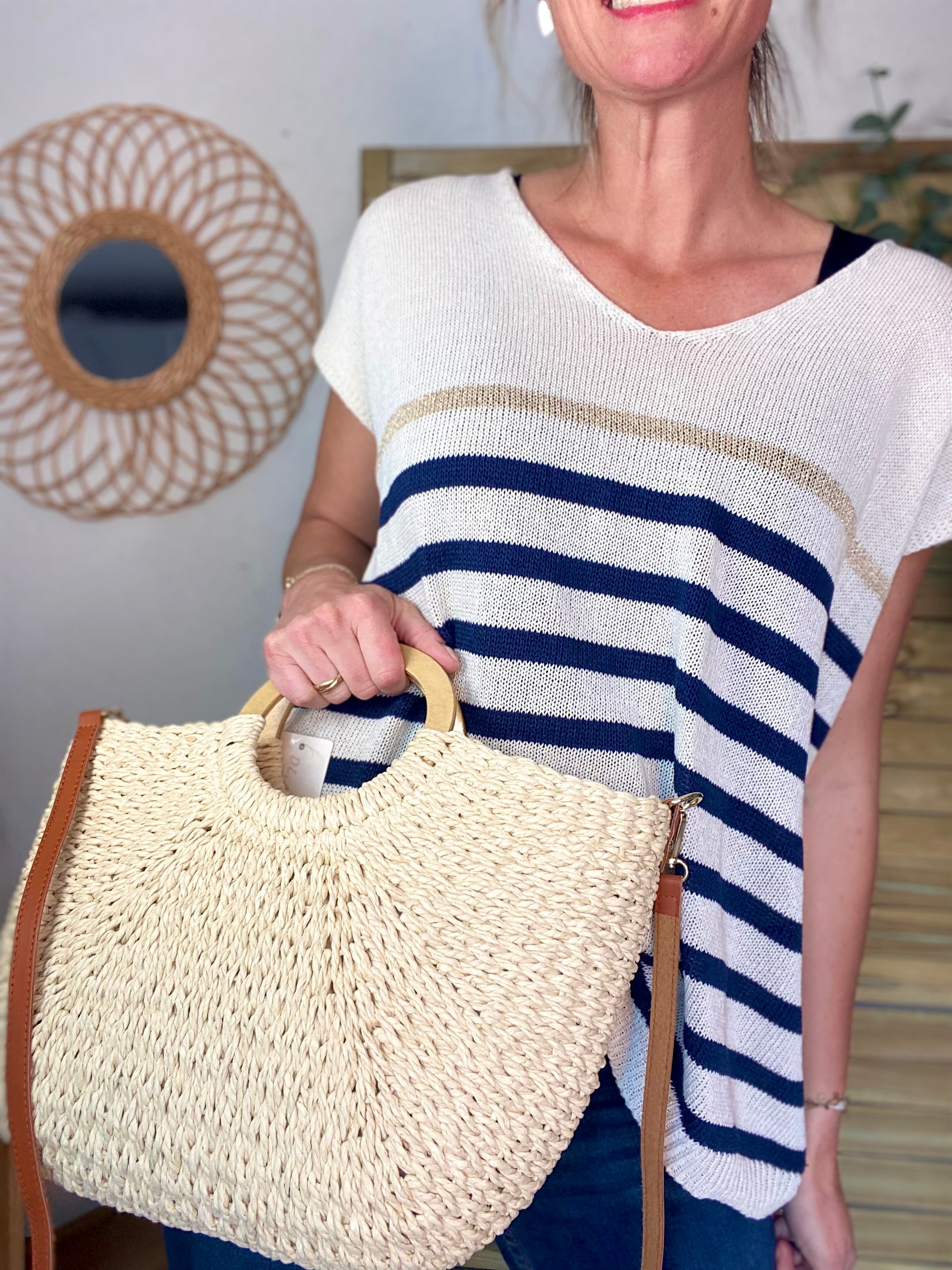 Sac à main et bandoulière en Paille PAULA - Beige clair