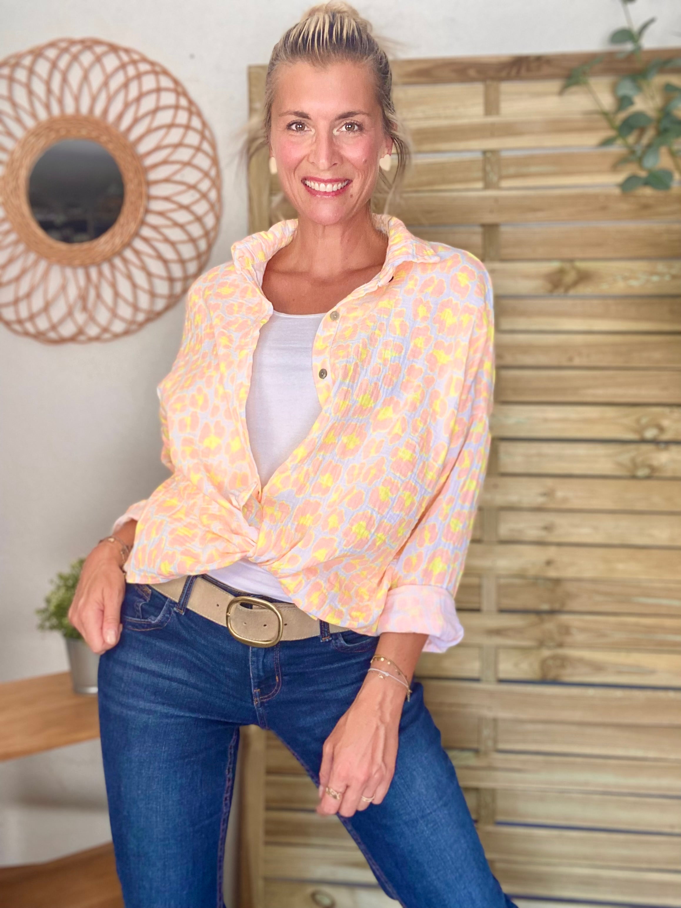 Chemise en gaze de coton imprimé Léo MARCIA - Orange