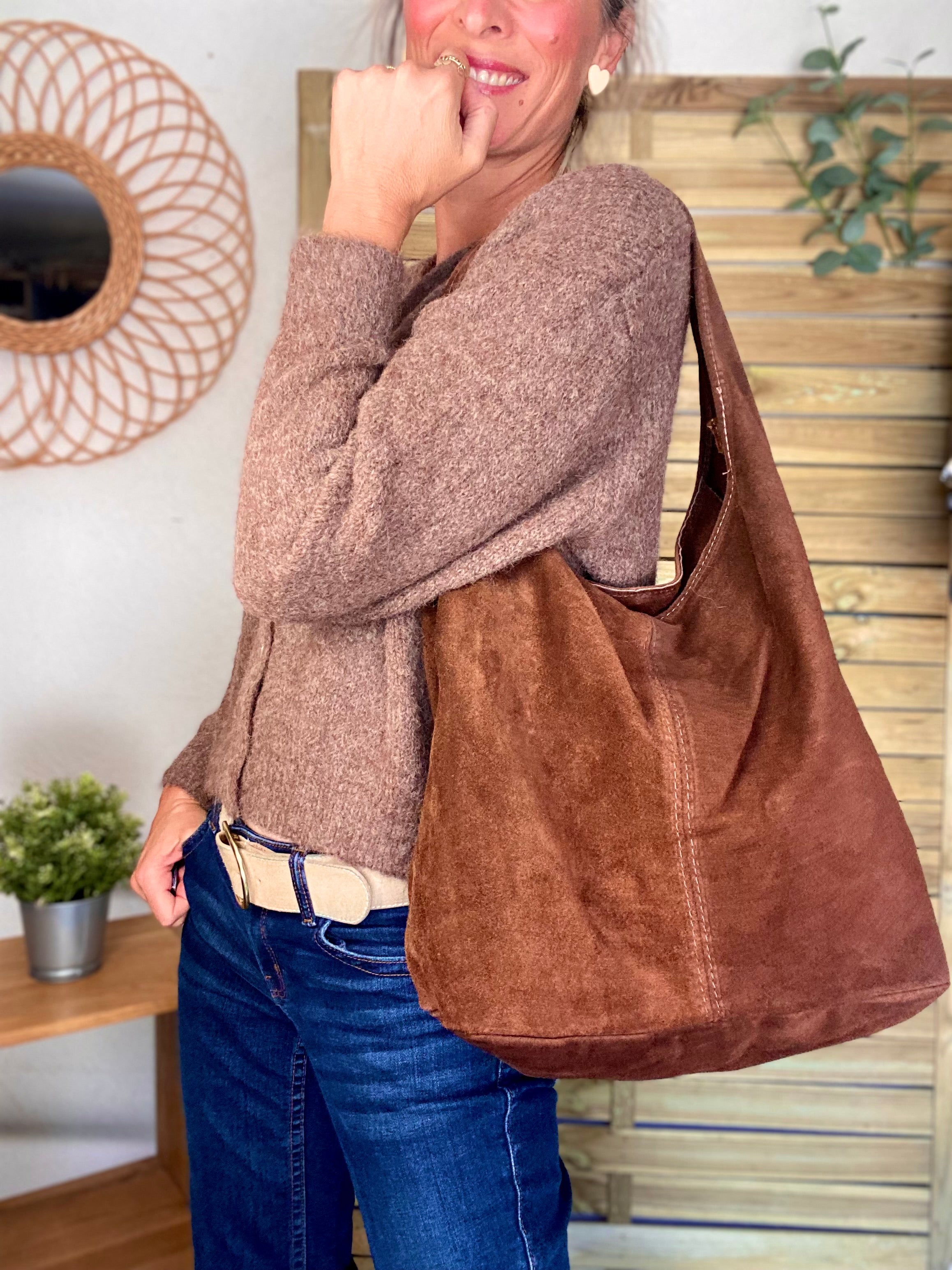 Sac cabas cuir daim MARLON - Chocolat