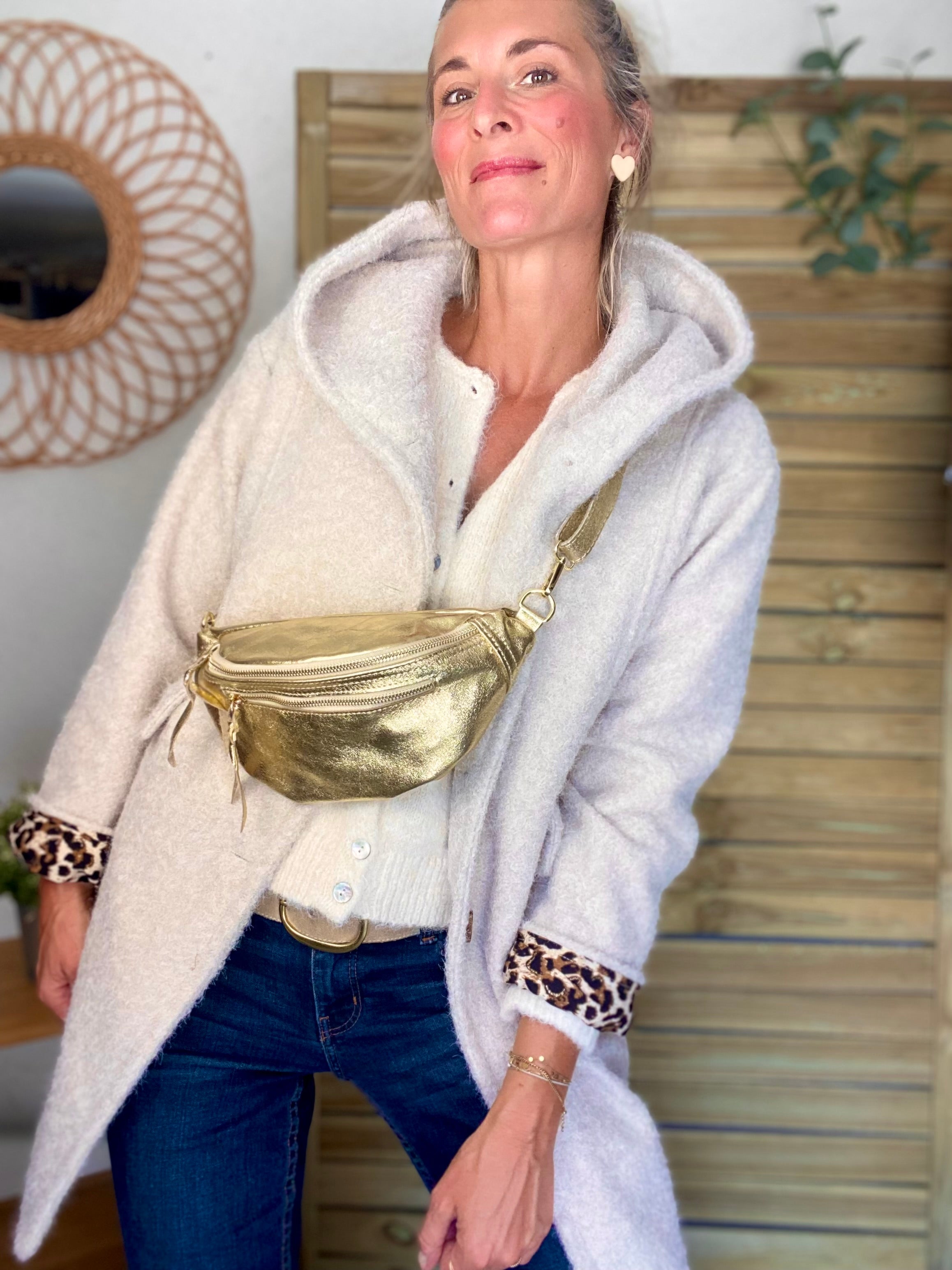 Manteau en laine EUGÉNIE avec détails Léo 🐆 - Crème