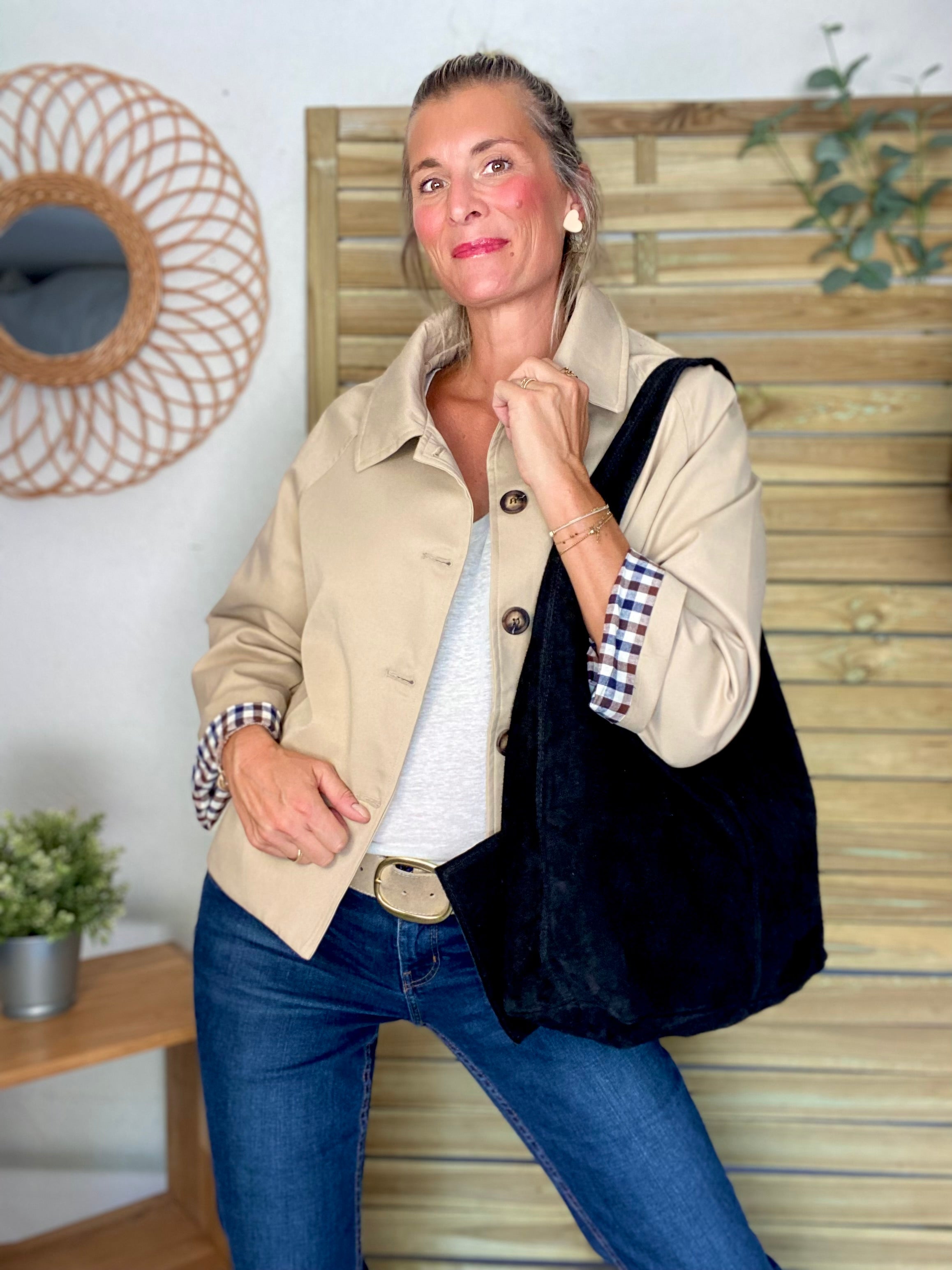 Veste Trench en coton beige avec vichy - YSEULT