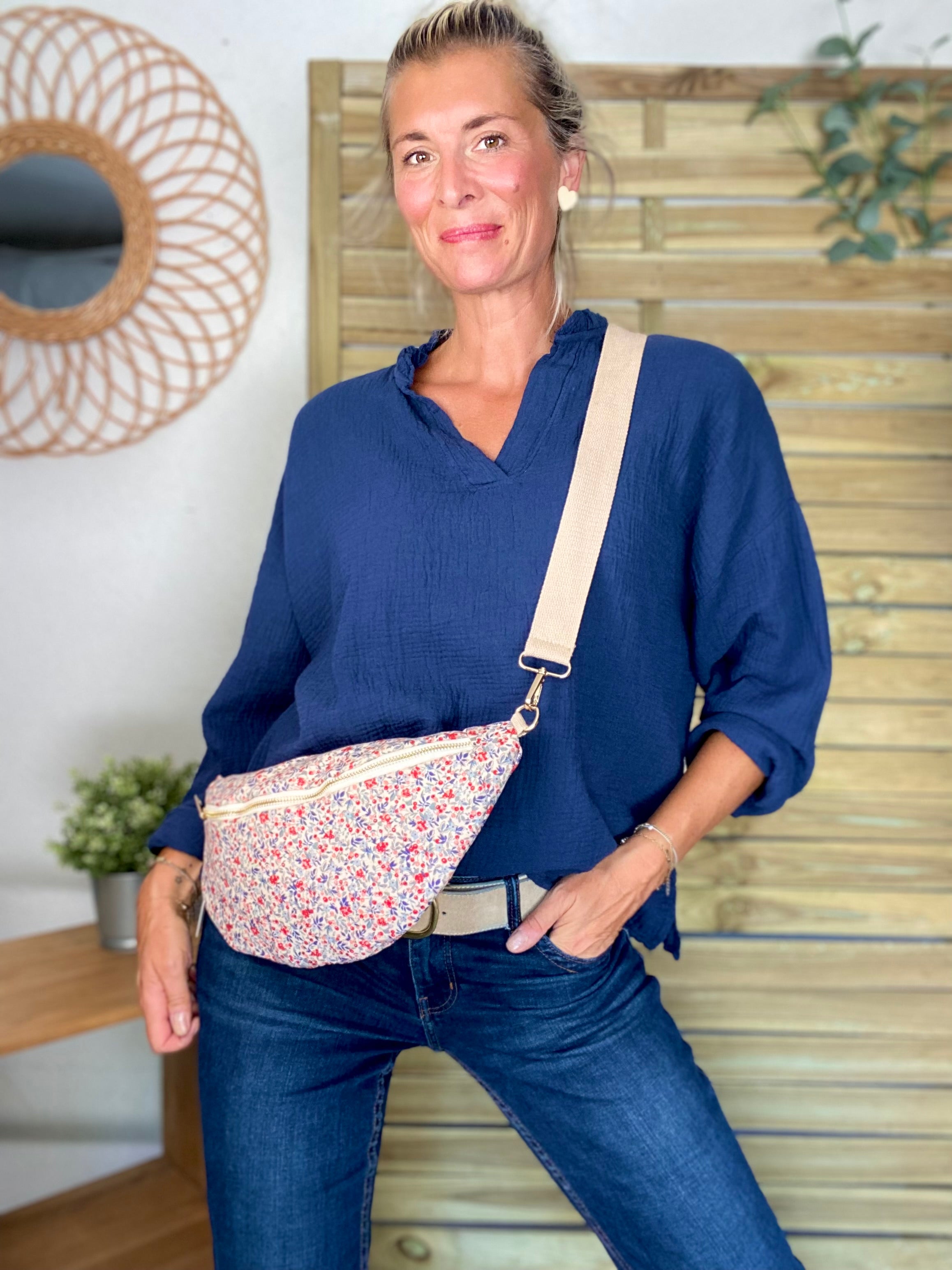 Blouse en gaze de coton SIERRA Bleu marine - manches longues
