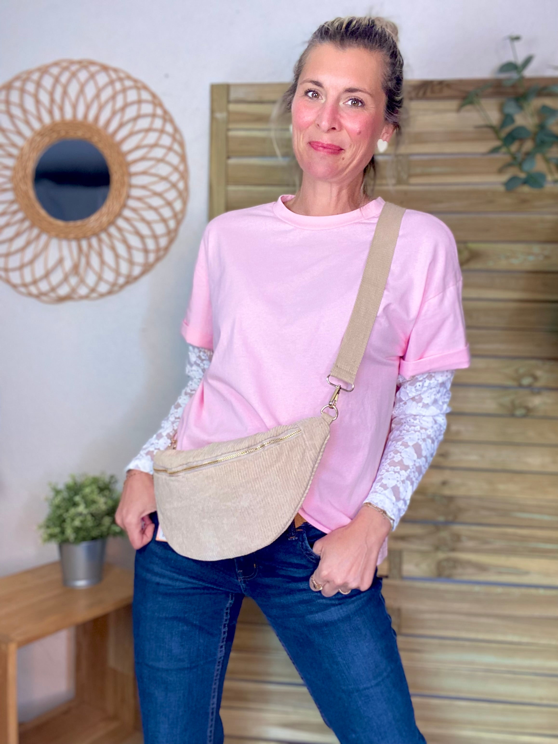 Tee shirt avec manches longues dentelle PAMELA - Rose