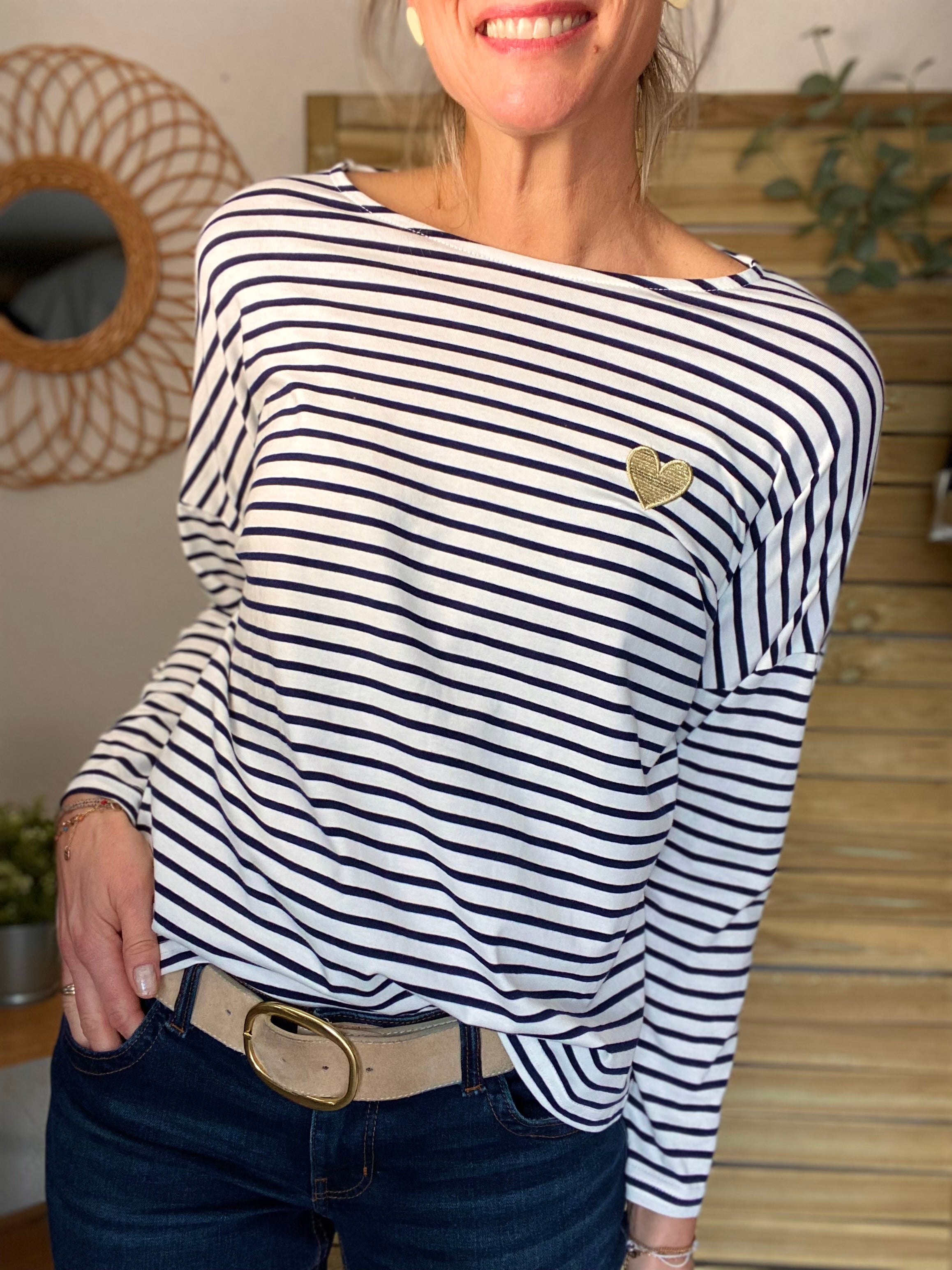 Tee shirt marinière cœur brodé doré 💛 MARINA