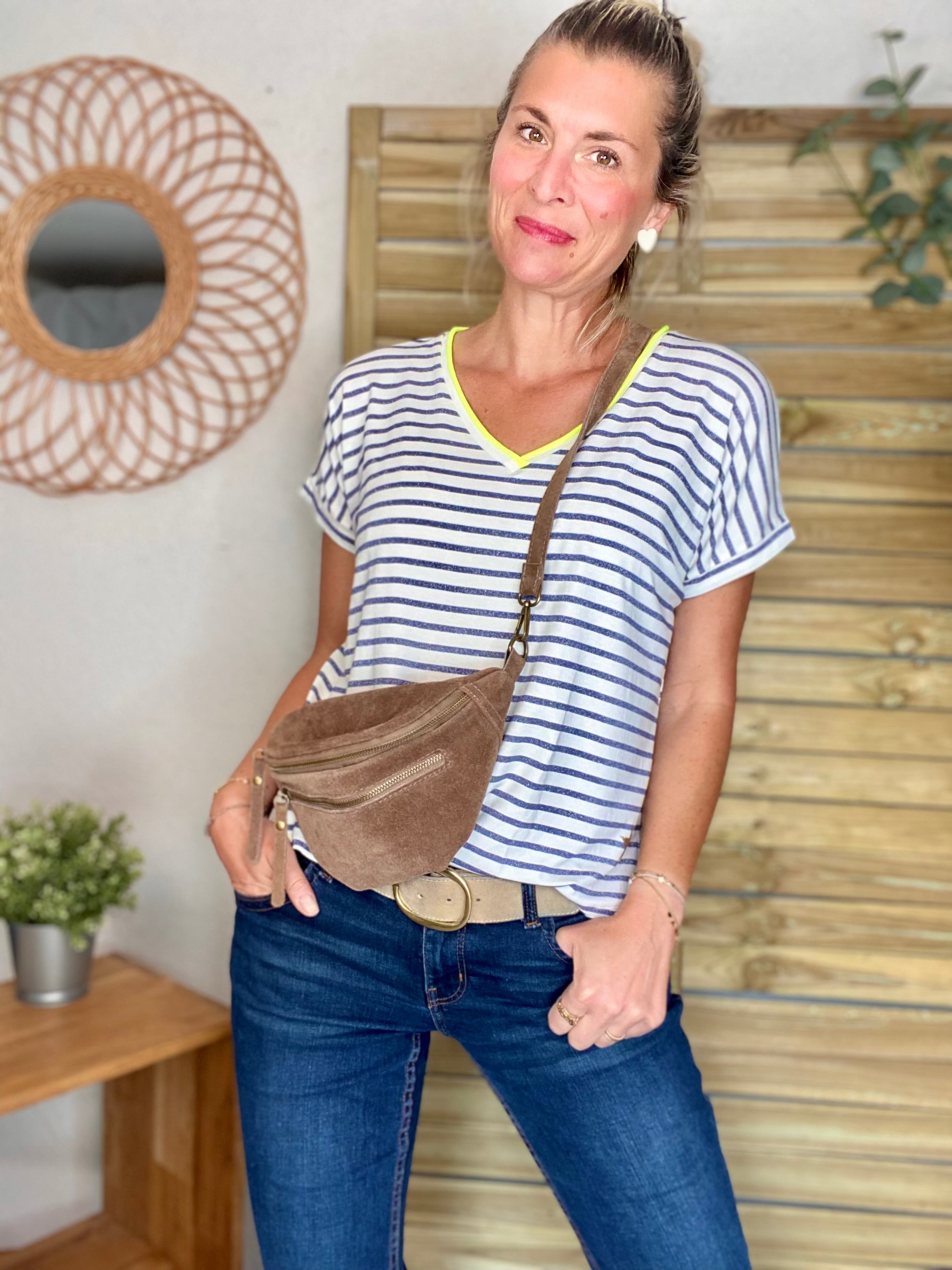 Top rayé col V avec étoile ⭐️ NAOMI - Bleu Jean