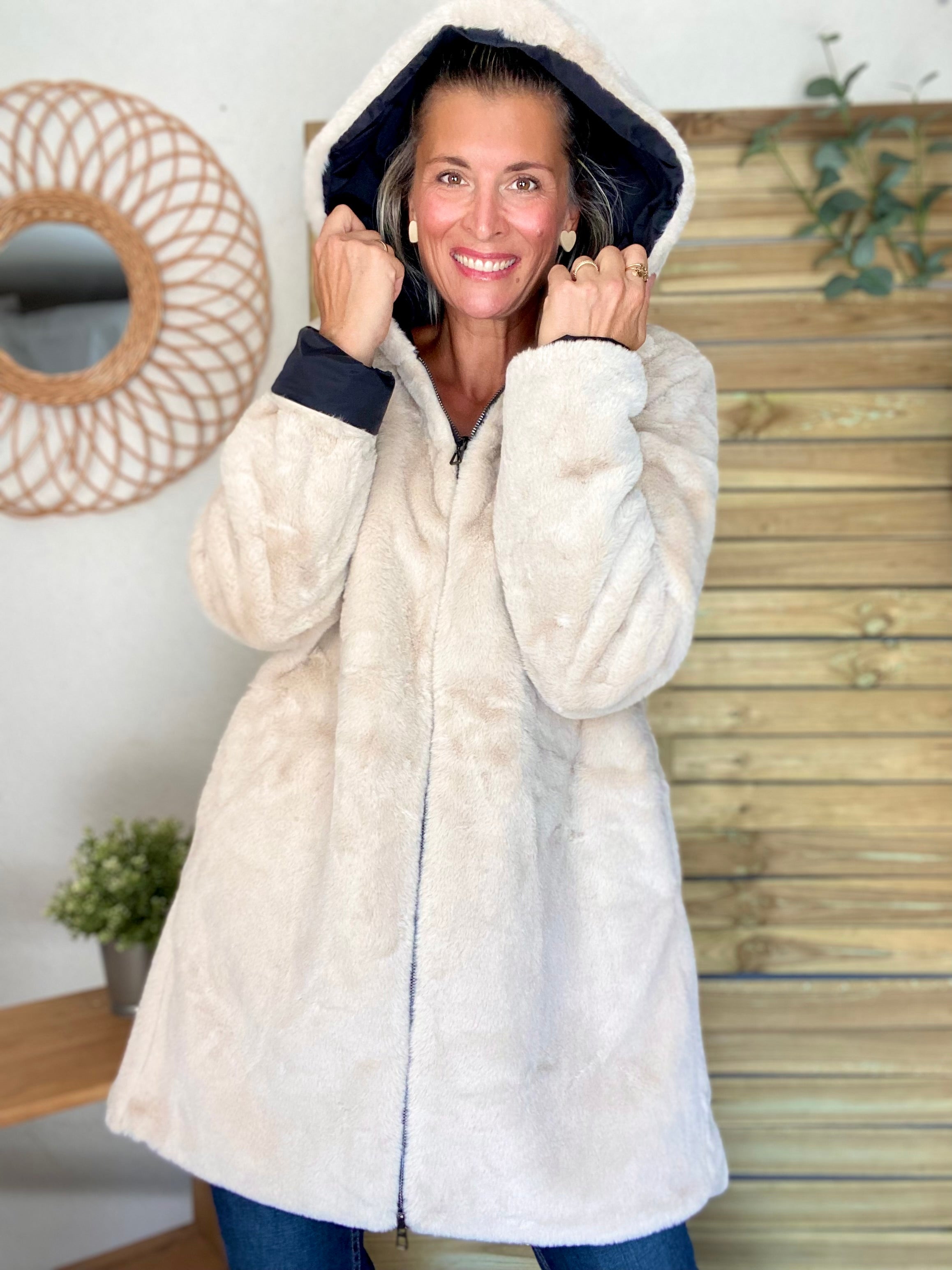Parka Imperméable réversible fourrée Noir / Beige ALIX - LAURA JO