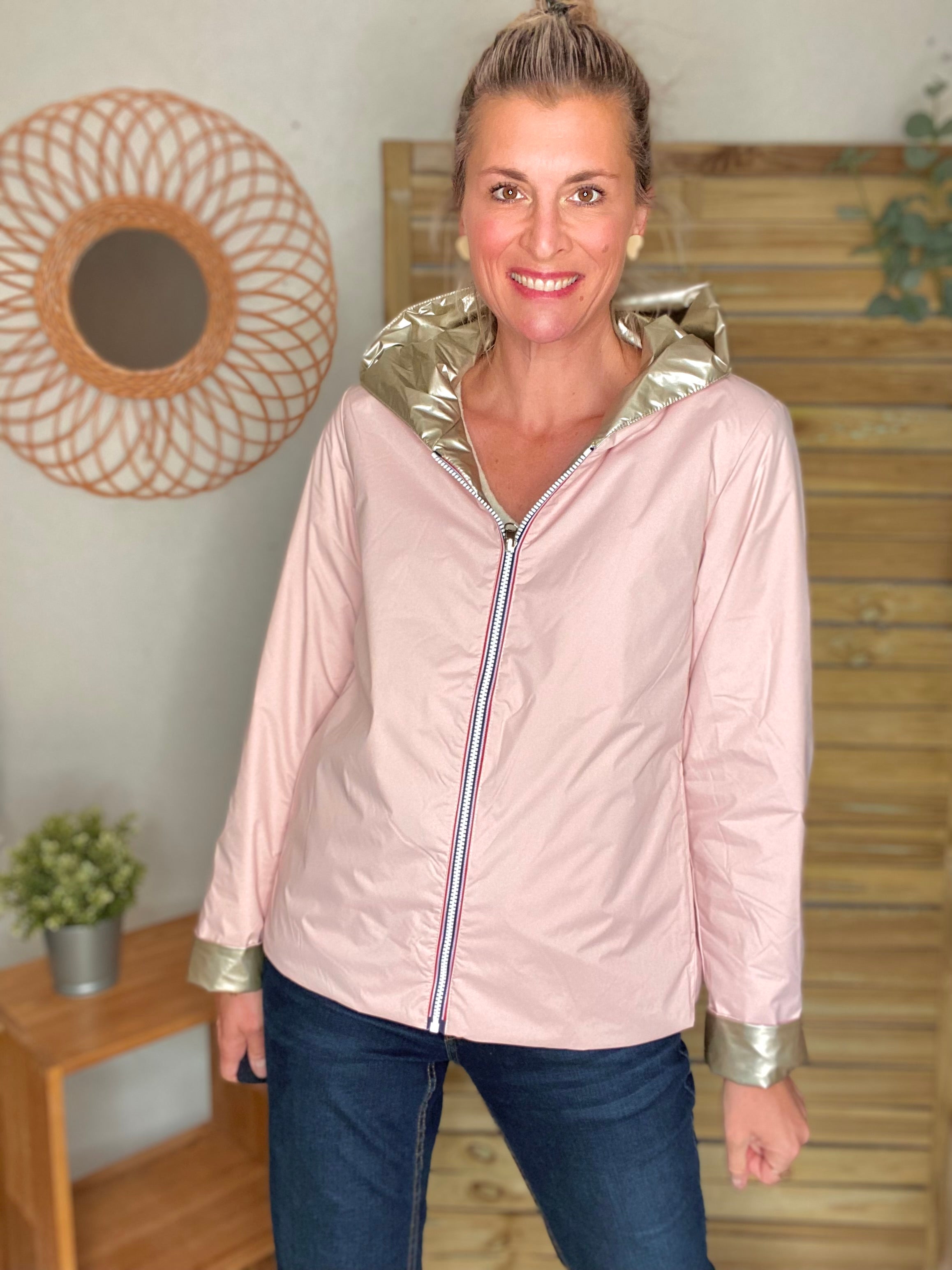 Imperméable réversible rembourré LOUISON COURT - Rose/Doré - LAURA JO