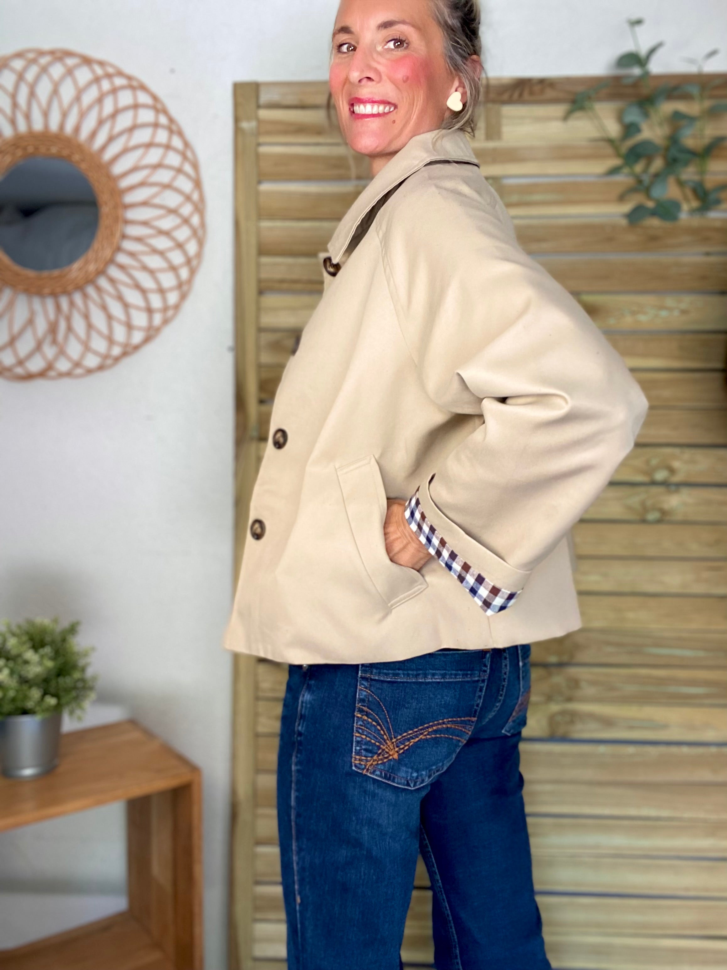Veste Trench en coton beige avec vichy - YSEULT