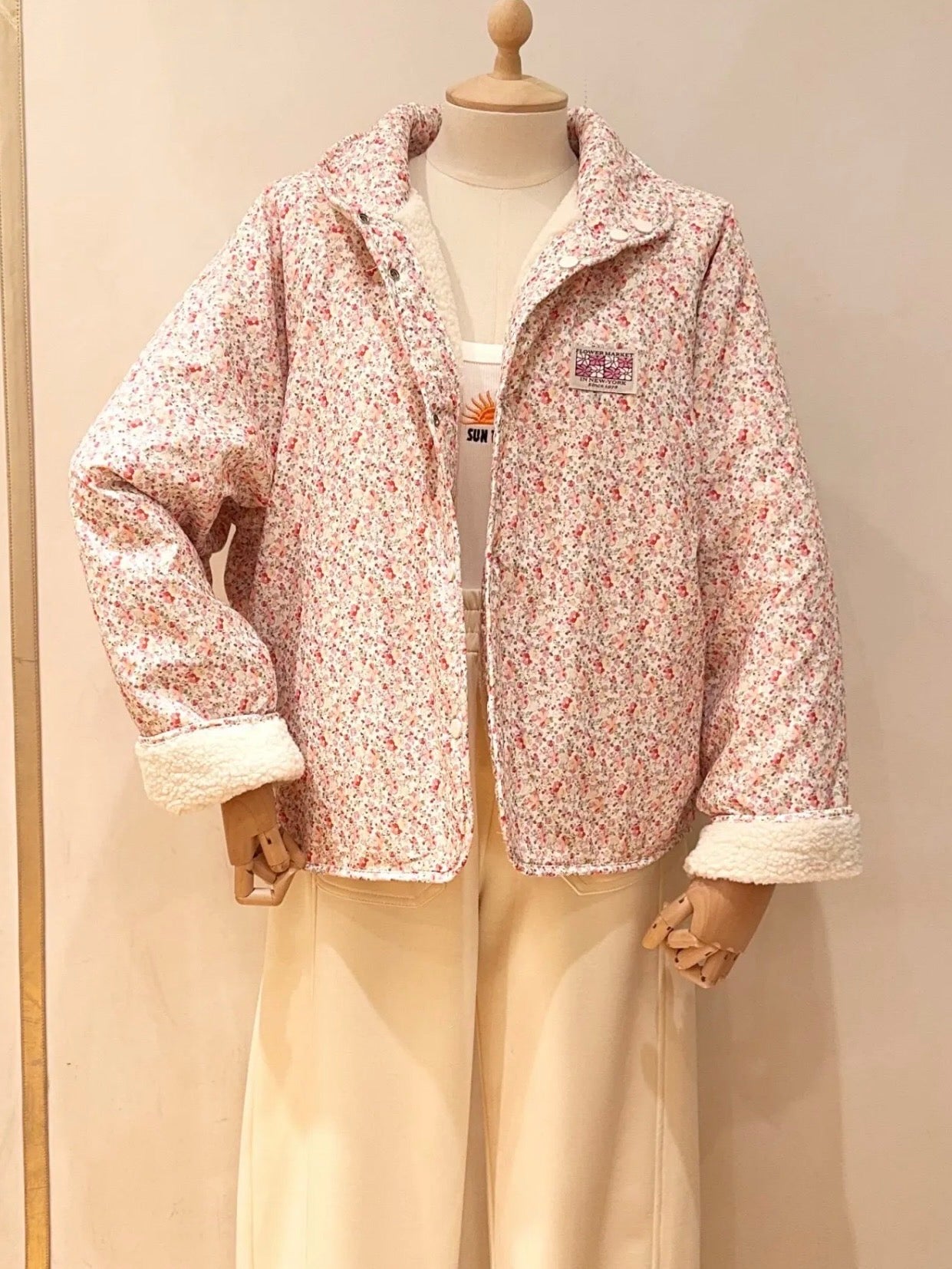 PRÉCOMMANDE (Expédition 24/03) Veste réversible Sherpa et Liberty ODETTE écru / rouge rosé