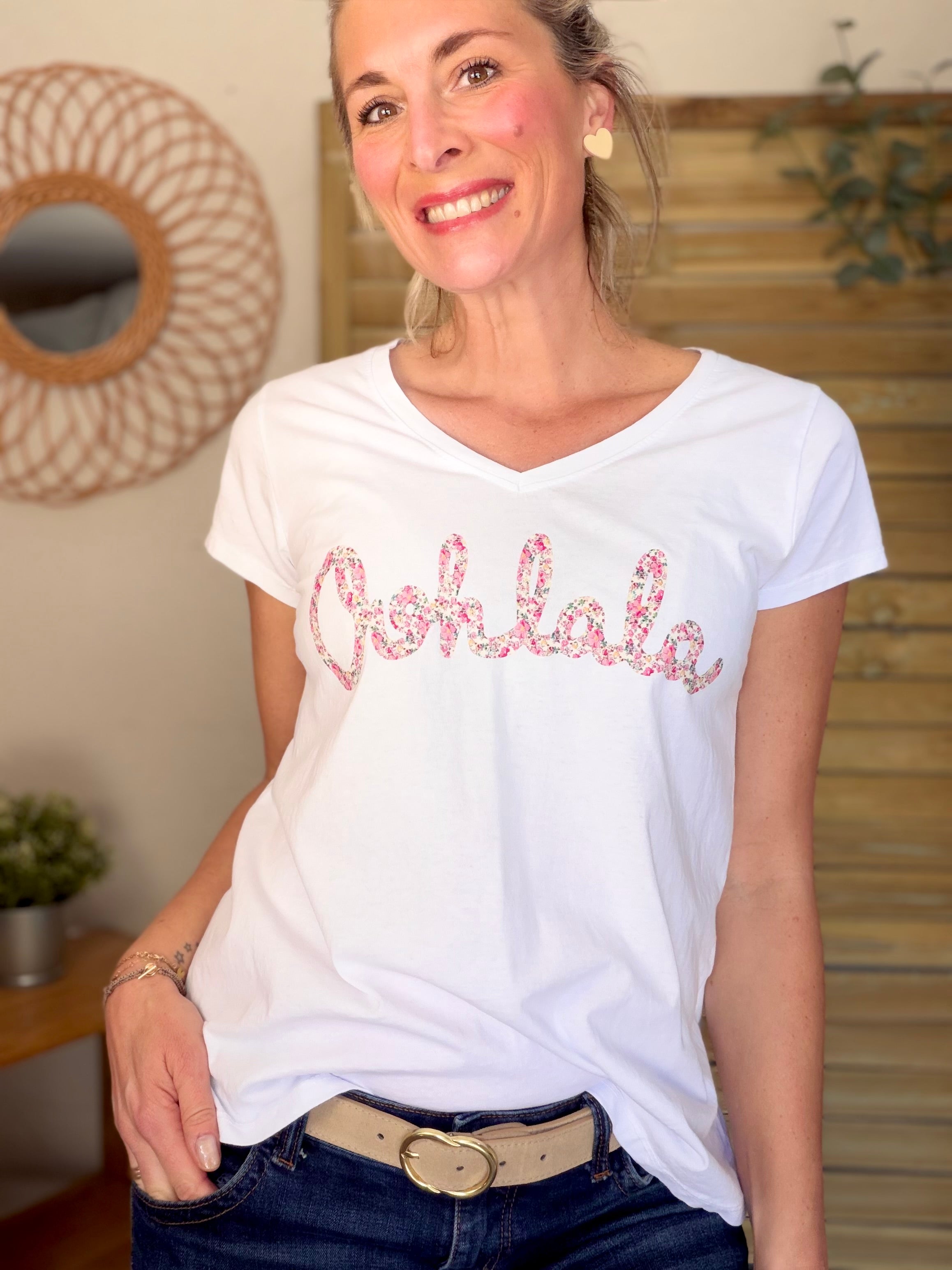 Tee shirt Ohlala Liberty VERA Blanc / Rose