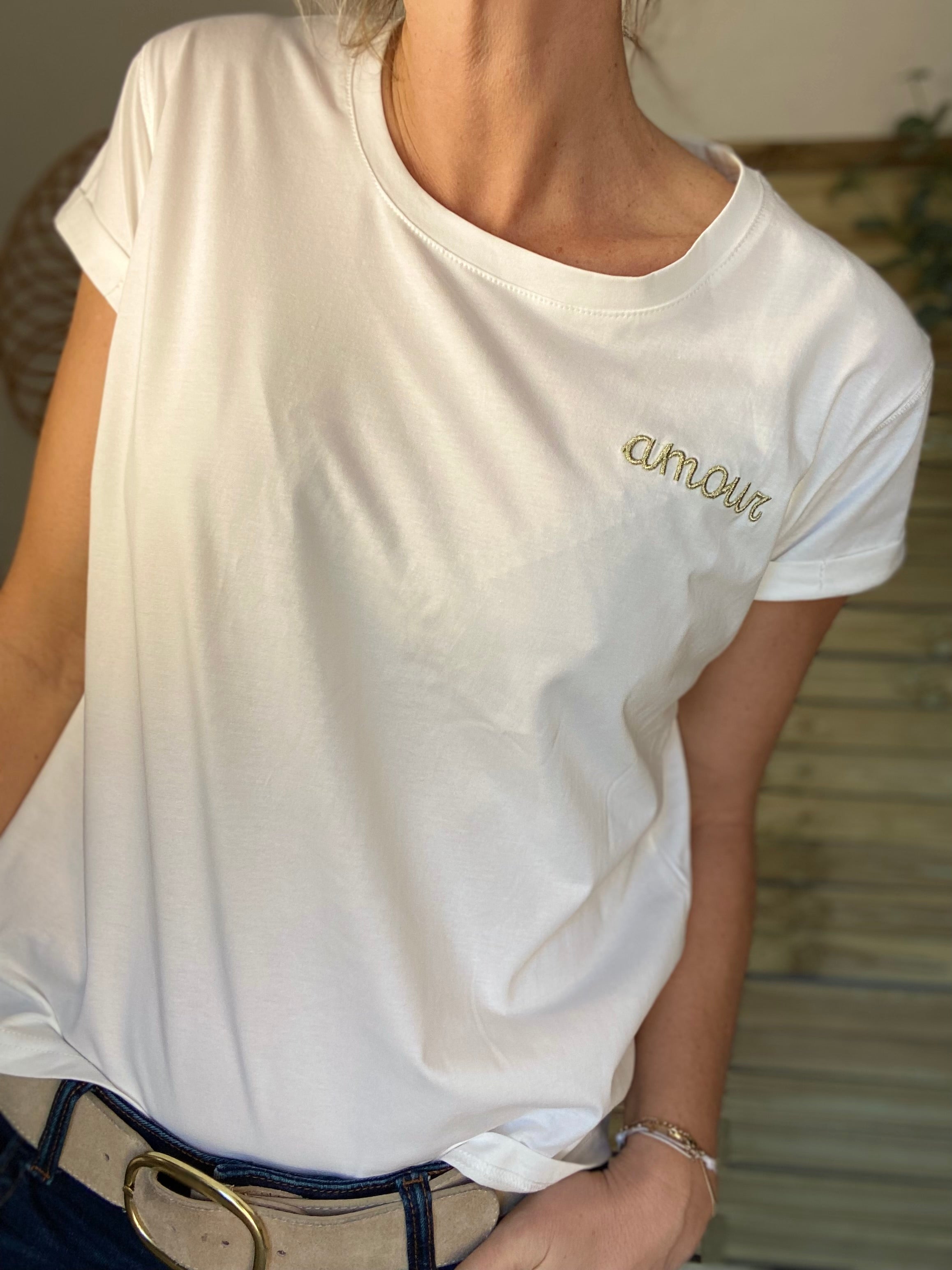 Tee shirt Écru amour brodé doré - MARIA