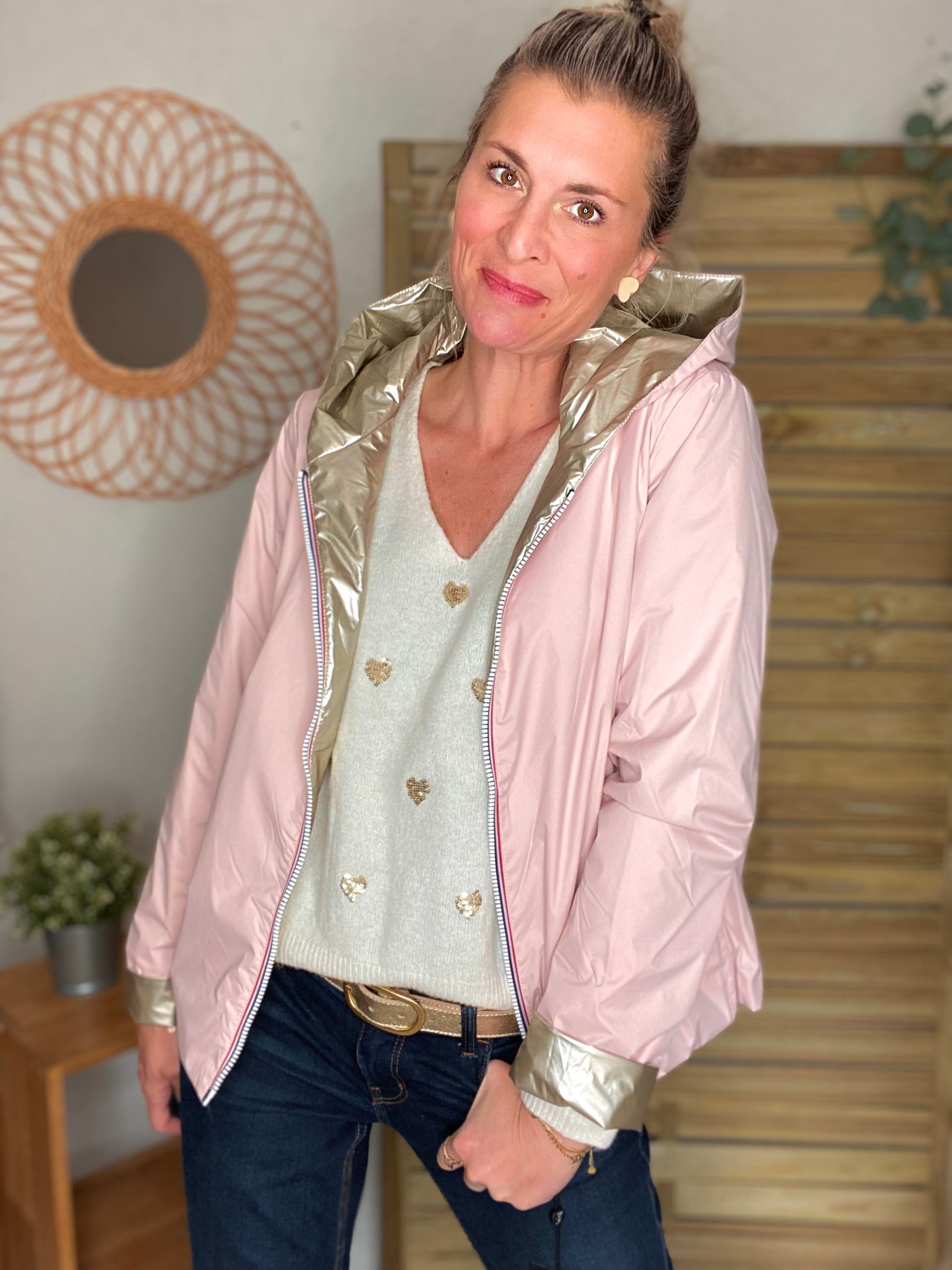 Imperméable réversible rembourré LOUISON COURT - Rose/Doré - LAURA JO