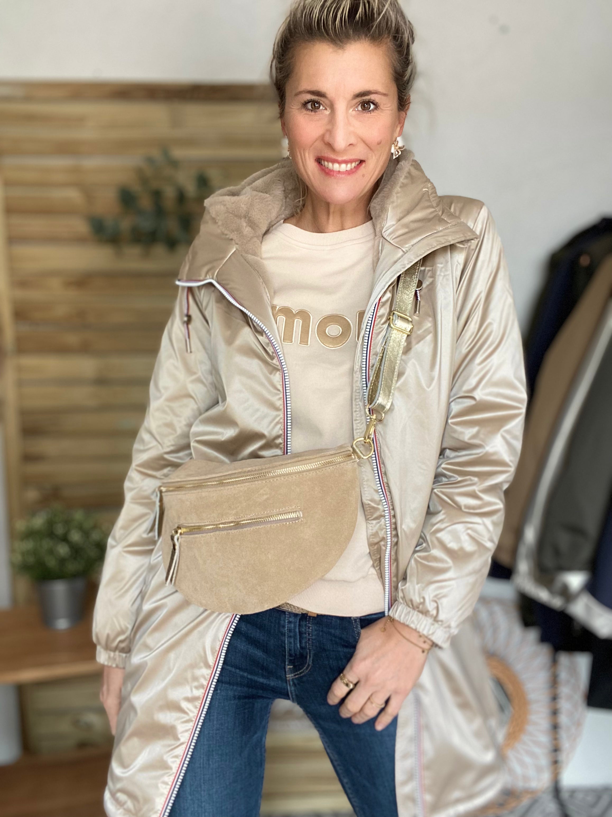 Parka Imperméable THELMA LONG fourrée - Sable irisé - Laura Jo