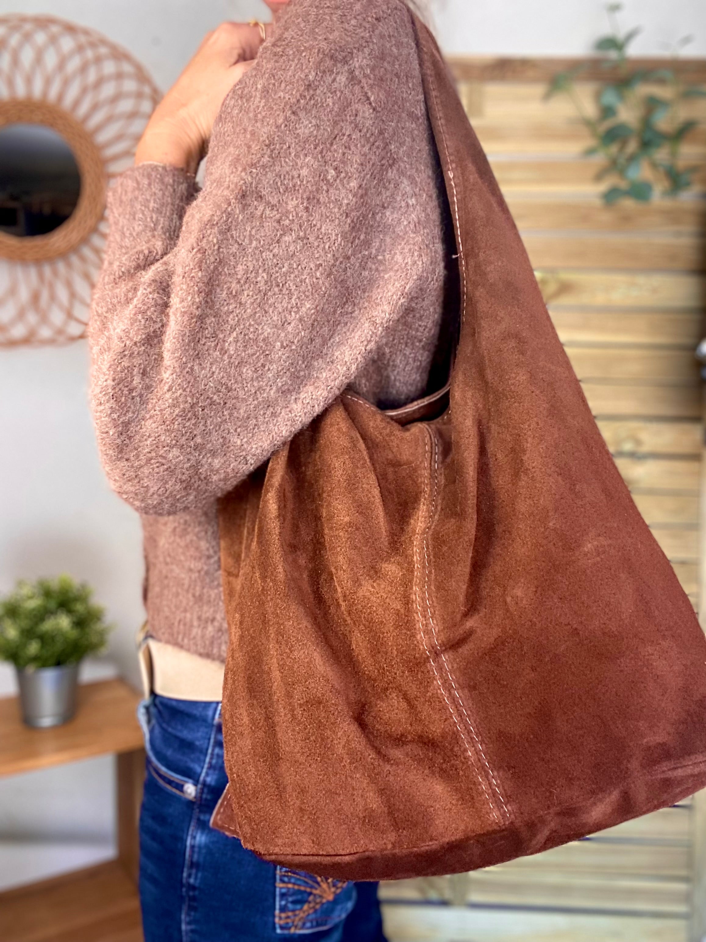 Sac cabas cuir daim MARLON - Chocolat