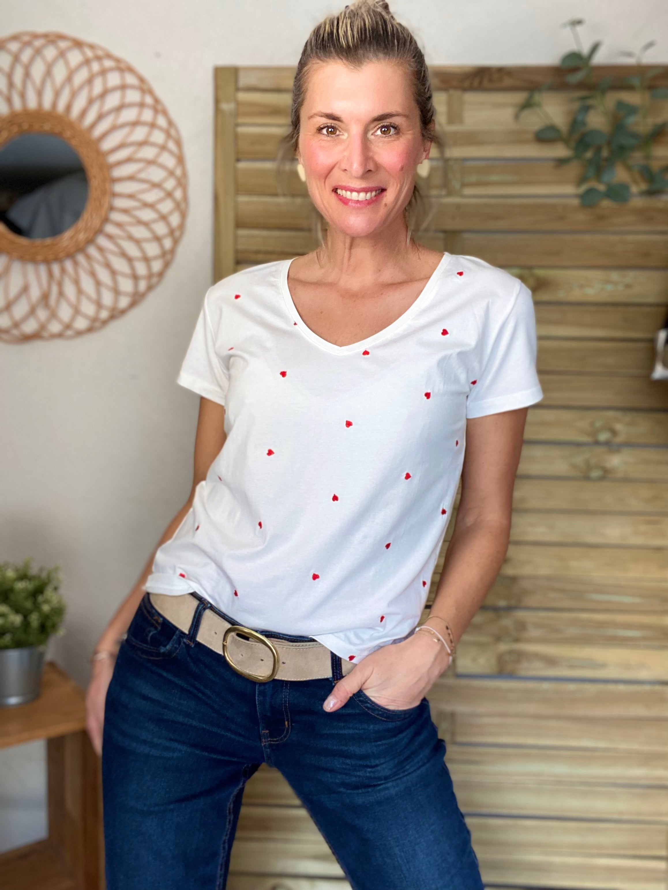 Tee shirt cœurs brodés rouges ❤️ ENORA