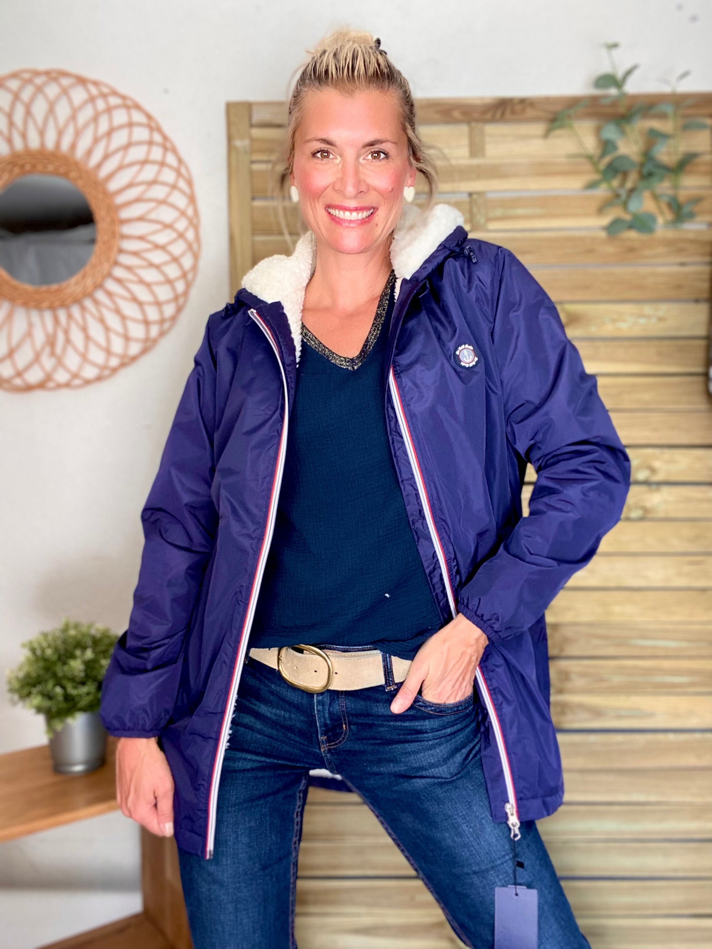 Parka Imperméable moumoute sherpa mixte JEAN.NE - LE PETIT BRETON - Bleu Marine