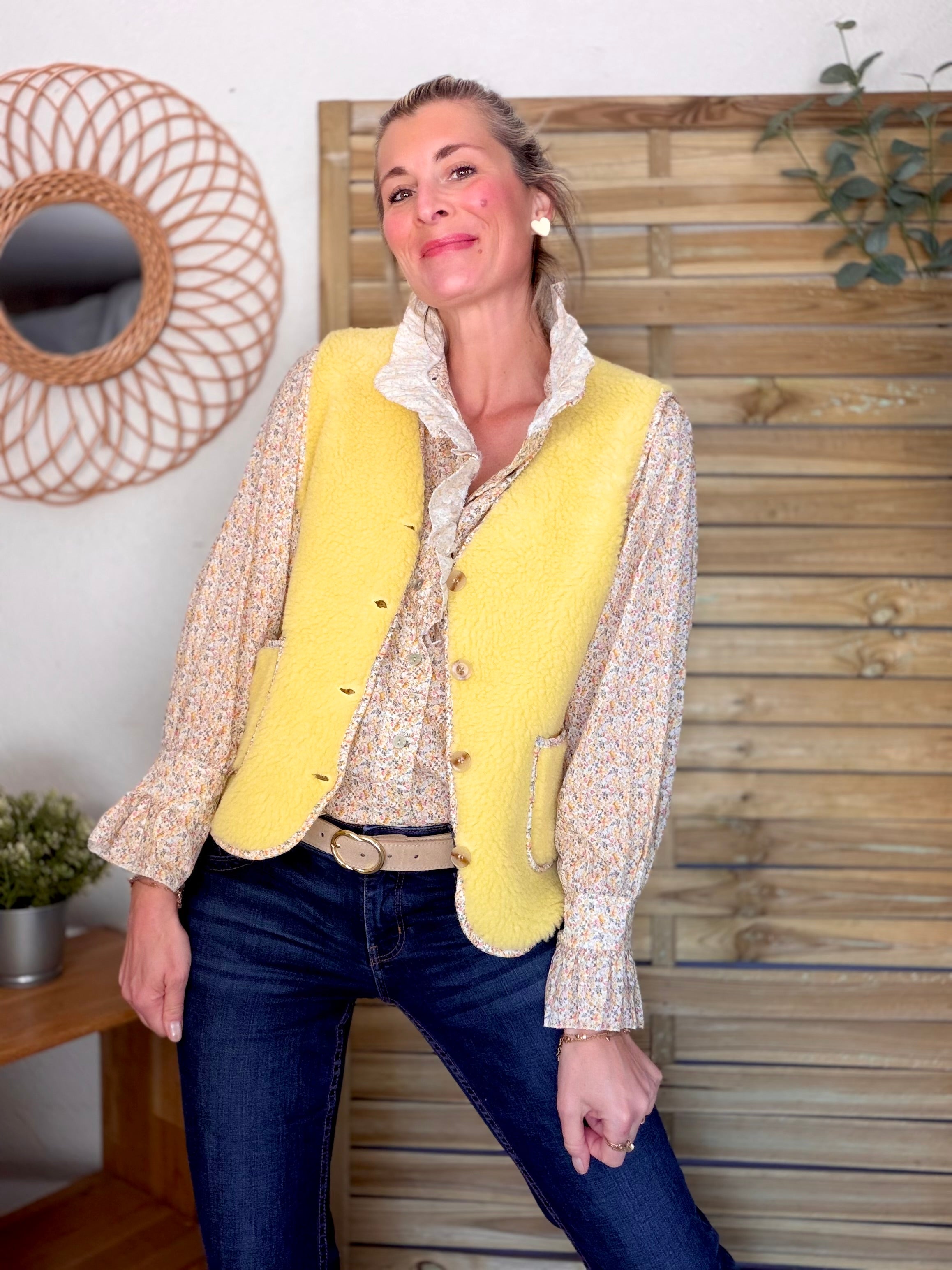 Gilet moumoute sans manche Liberty MARTHE Jaune