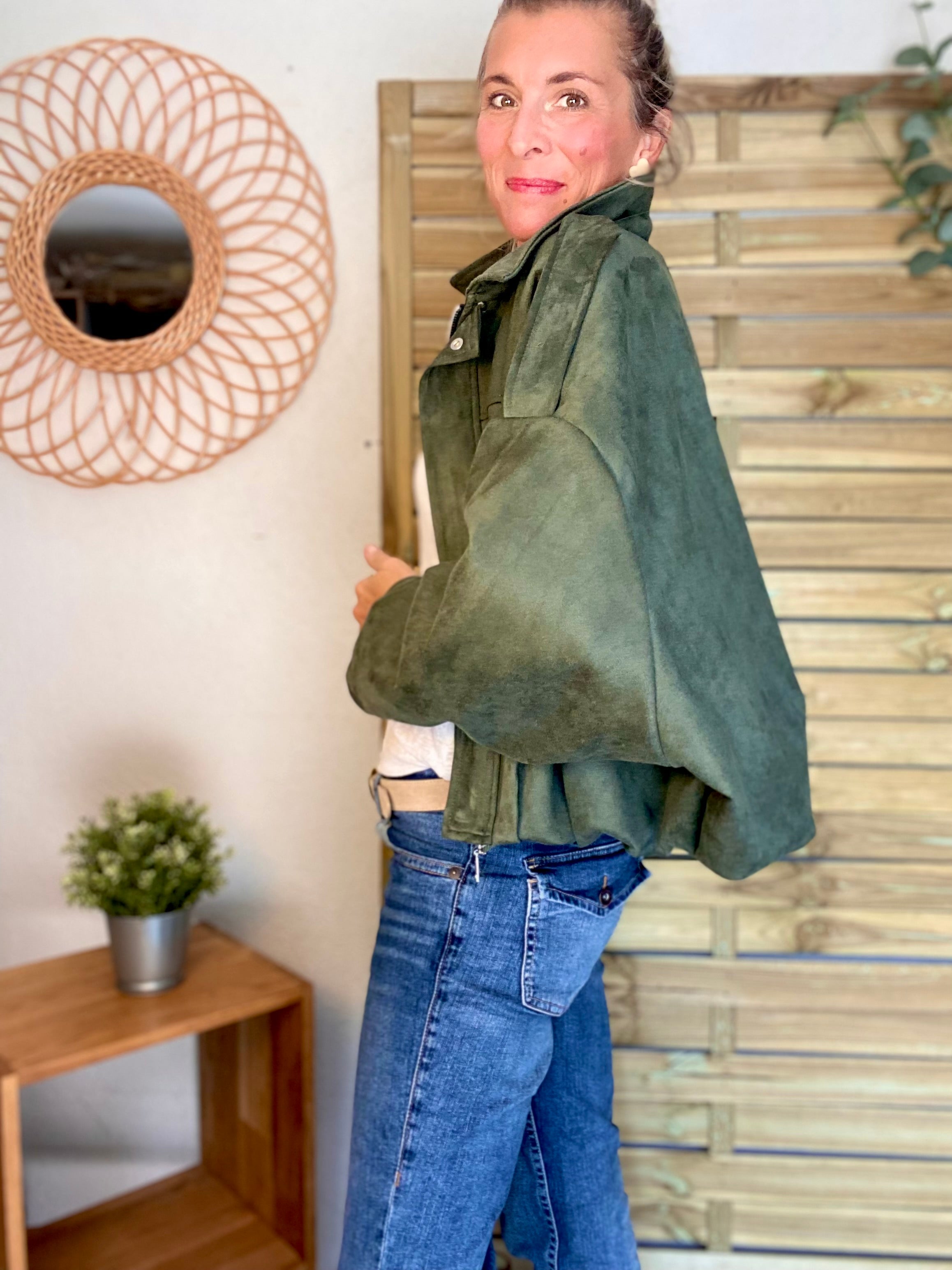 Veste oversize en suédine ISAAC - Kaki