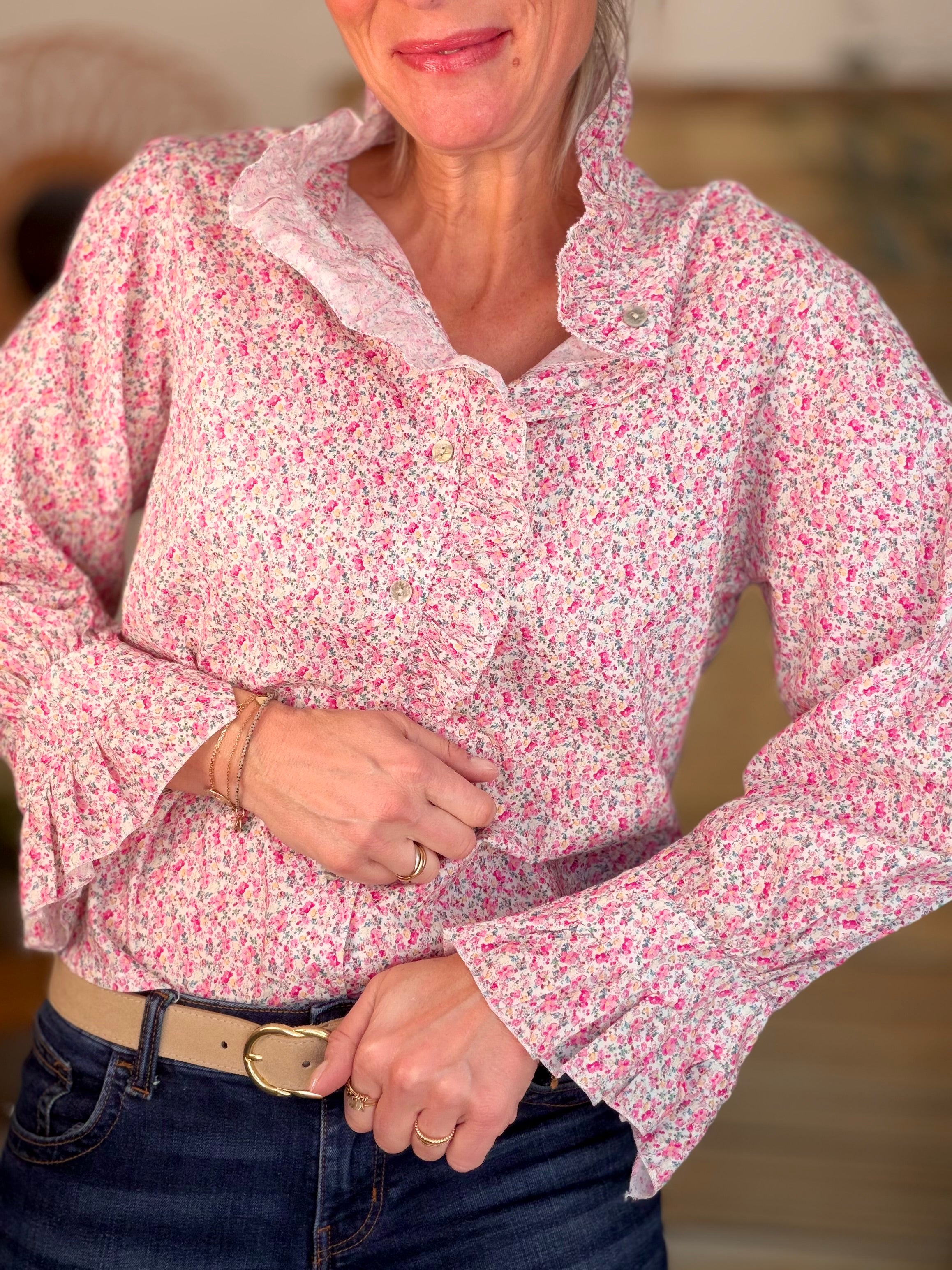 Chemise imprimée Liberty col volanté HÉLOÏSE - Rose