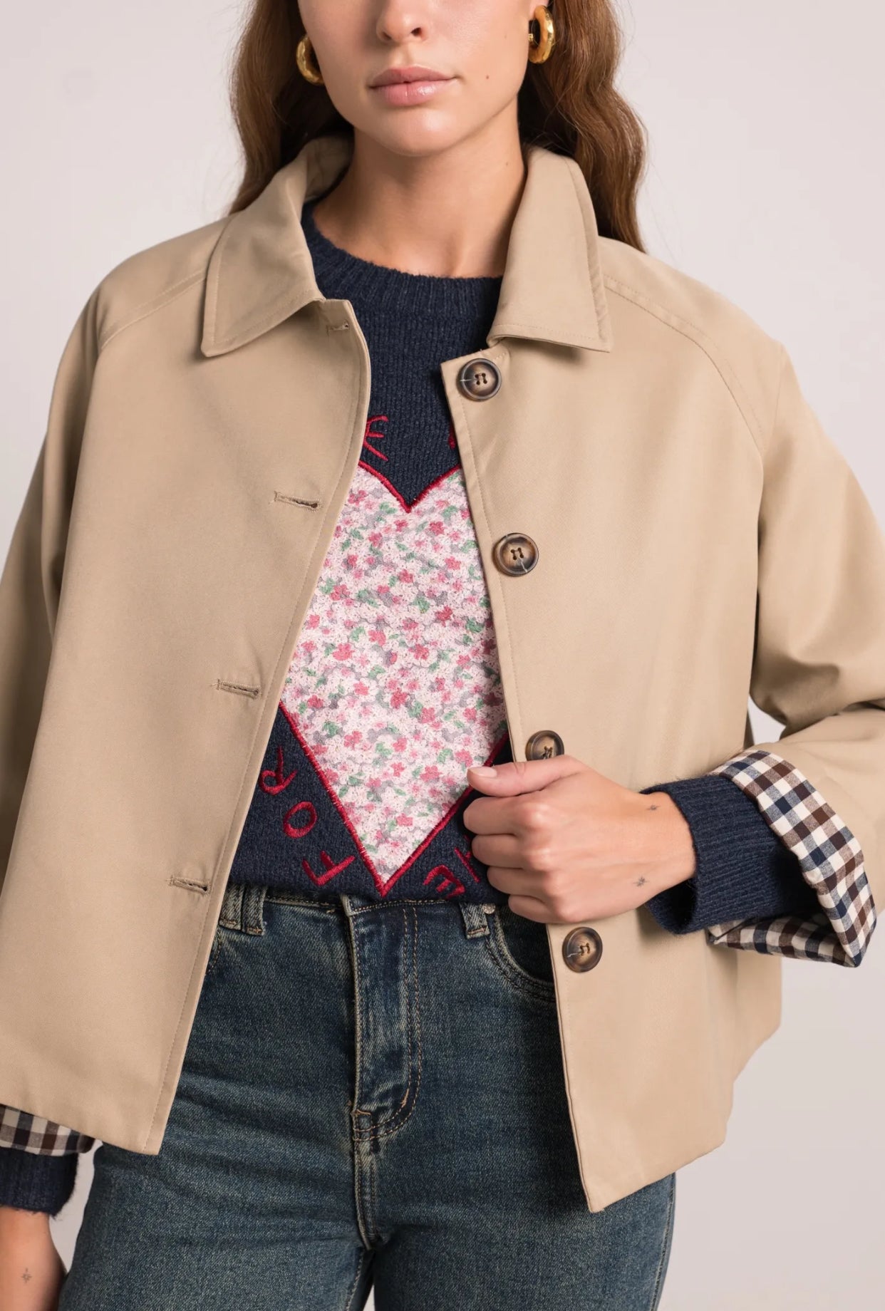 Veste Trench en coton beige avec vichy - YSEULT