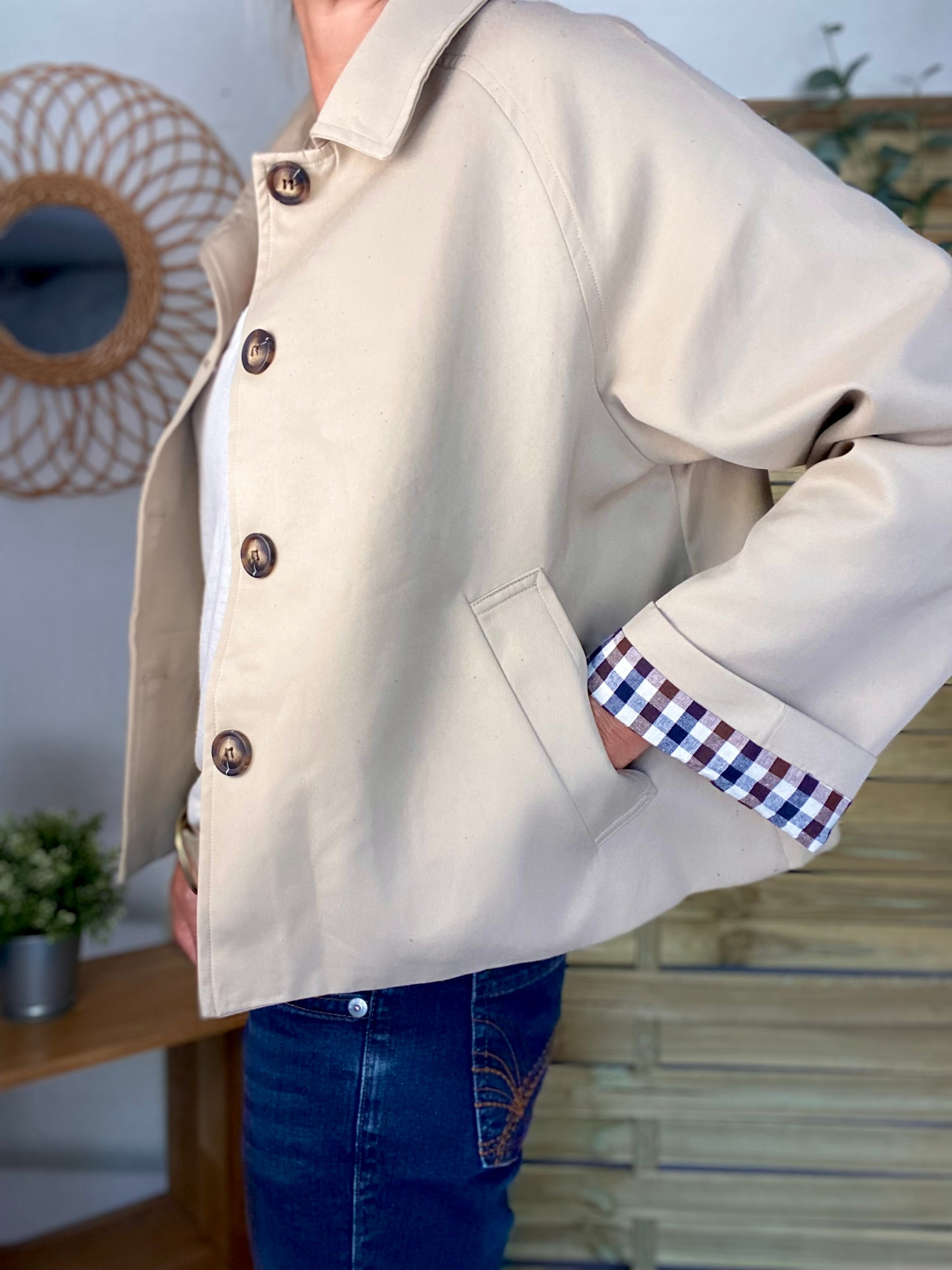 Veste Trench en coton beige avec vichy - YSEULT