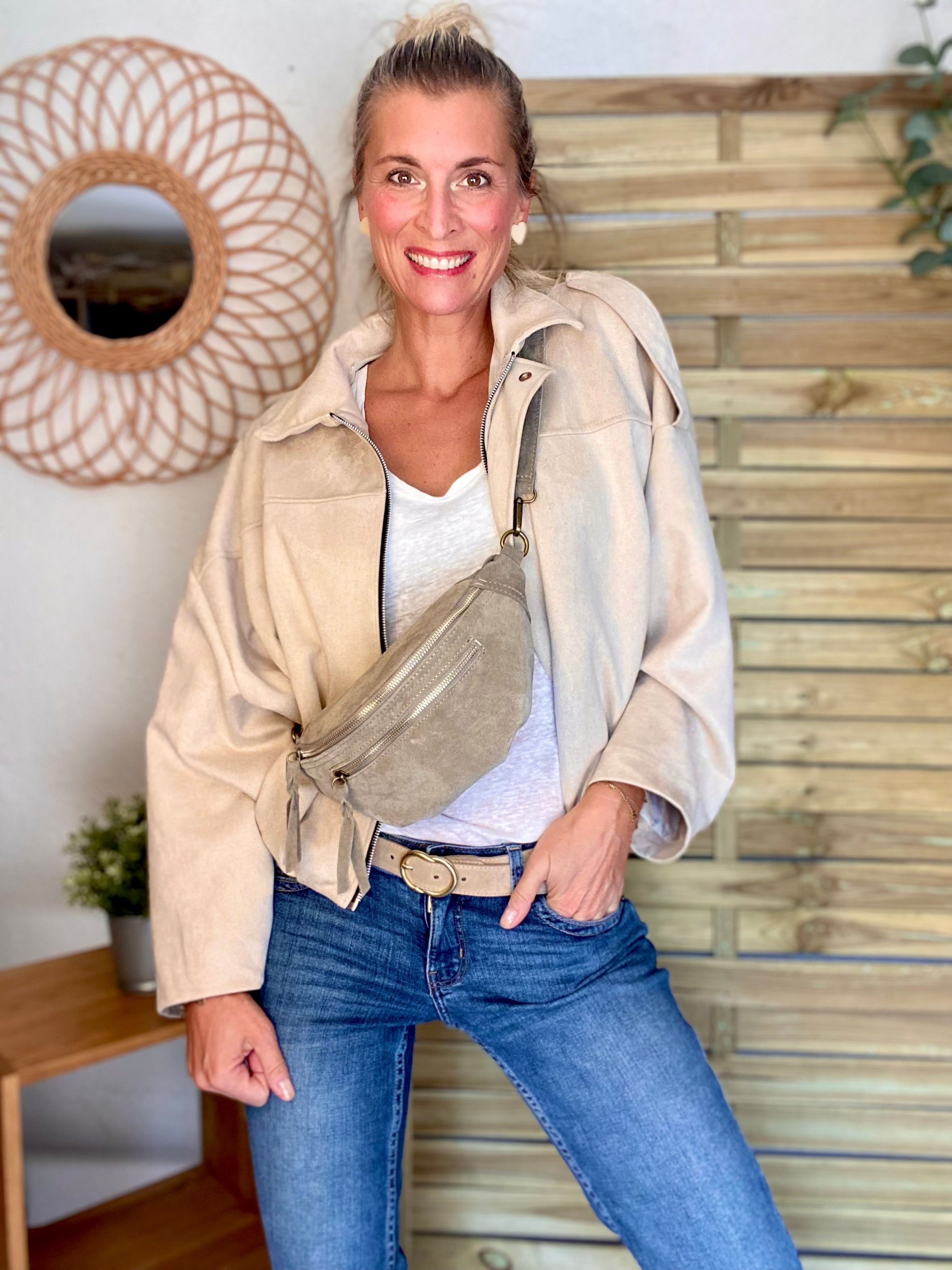 Veste oversize en suédine ISAAC - Beige clair