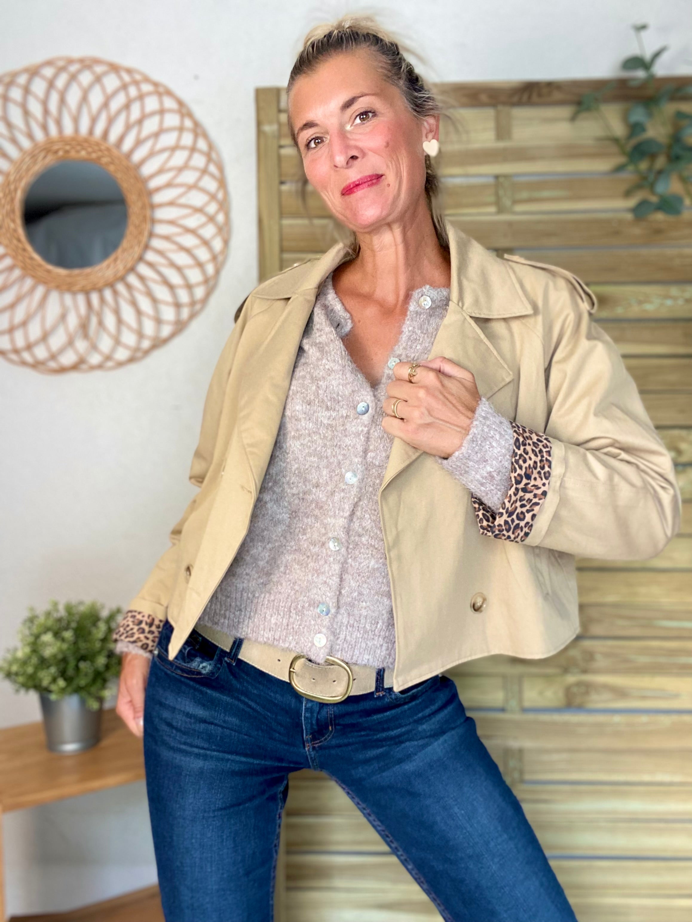 Veste Trench en coton beige avec Léo ROXANE