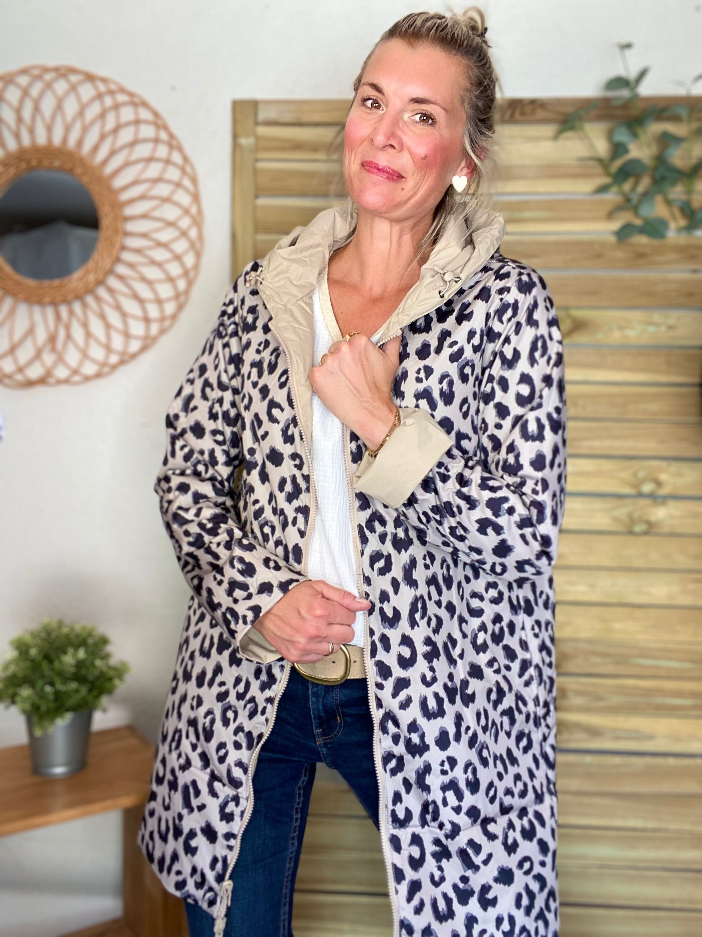 Imperméable réversible rembourré LOUISON LONG - Beige / Léo - LAURA JO
