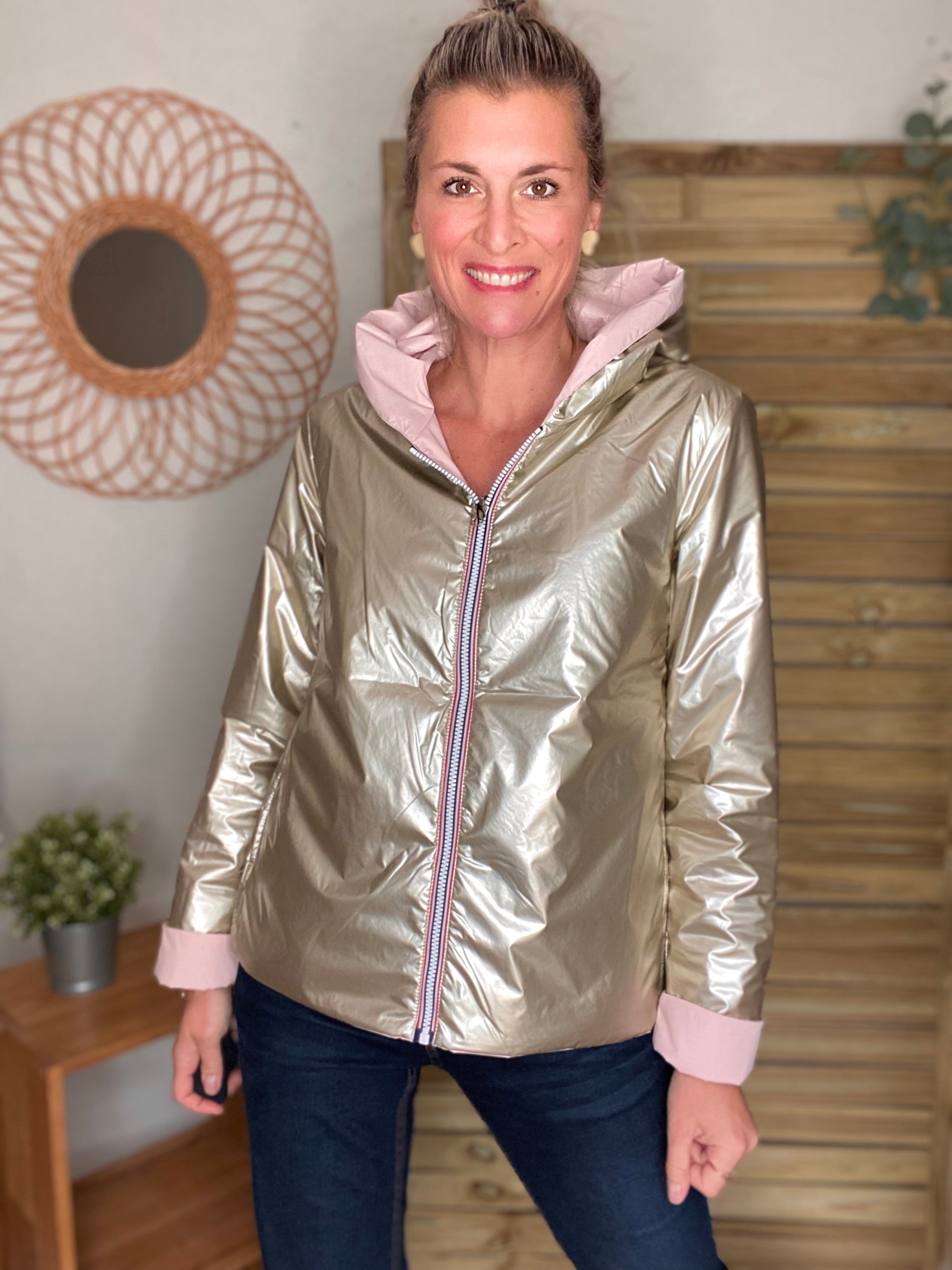 Imperméable réversible rembourré LOUISON COURT - Rose/Doré - LAURA JO