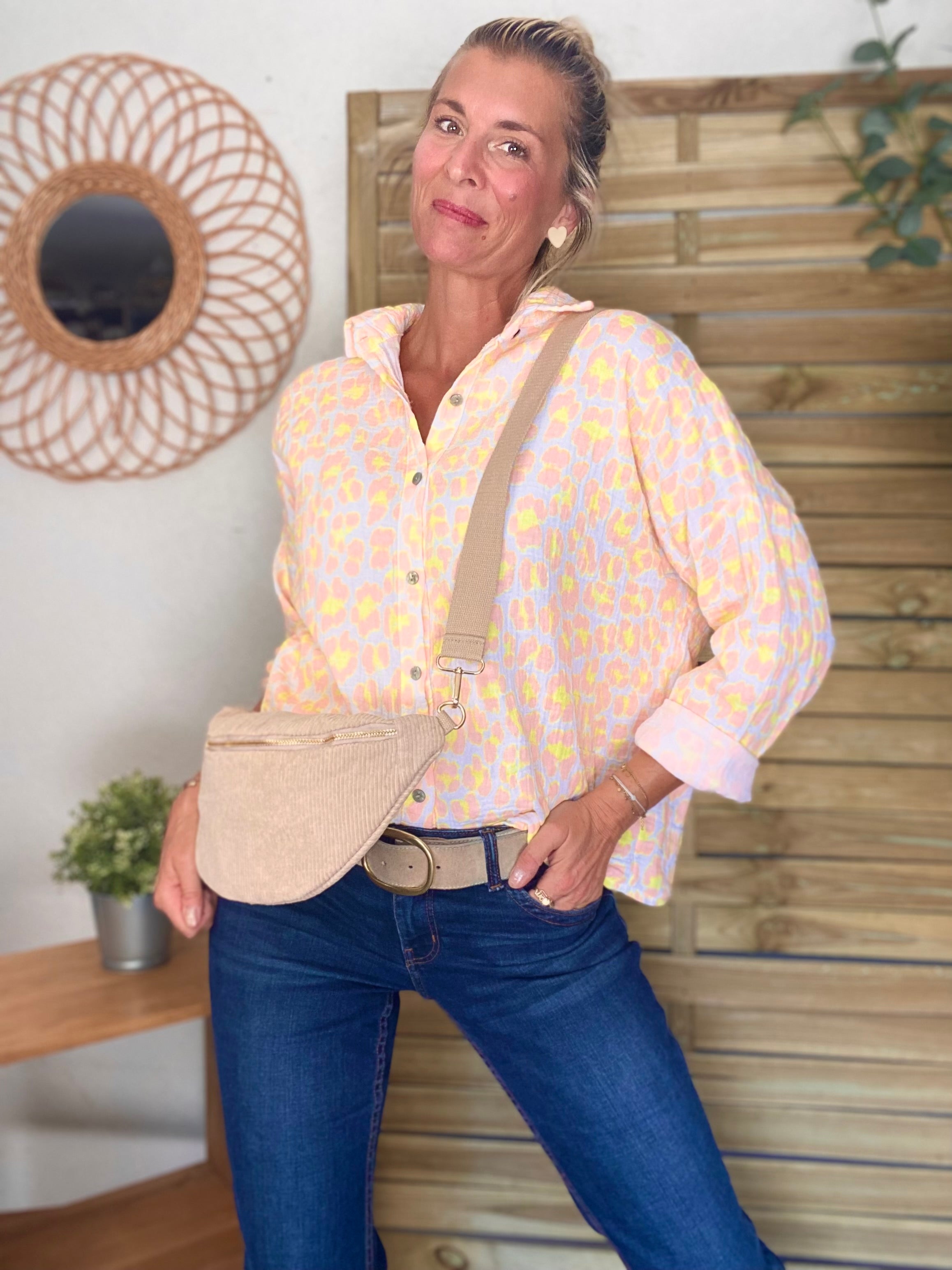 Chemise en gaze de coton imprimé Léo MARCIA - Orange