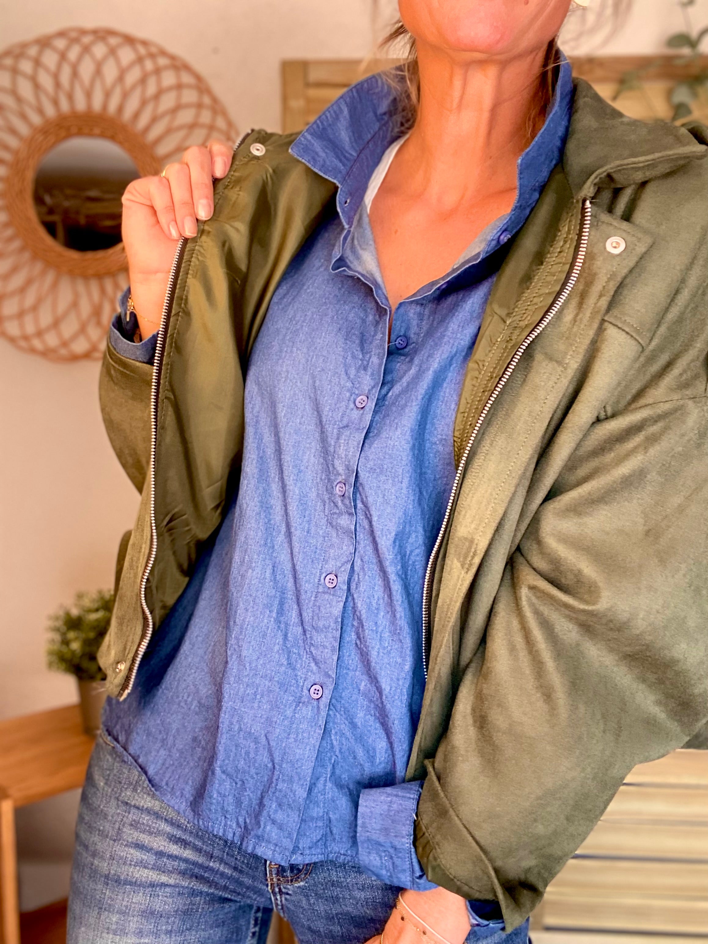 Veste oversize en suédine ISAAC - Kaki