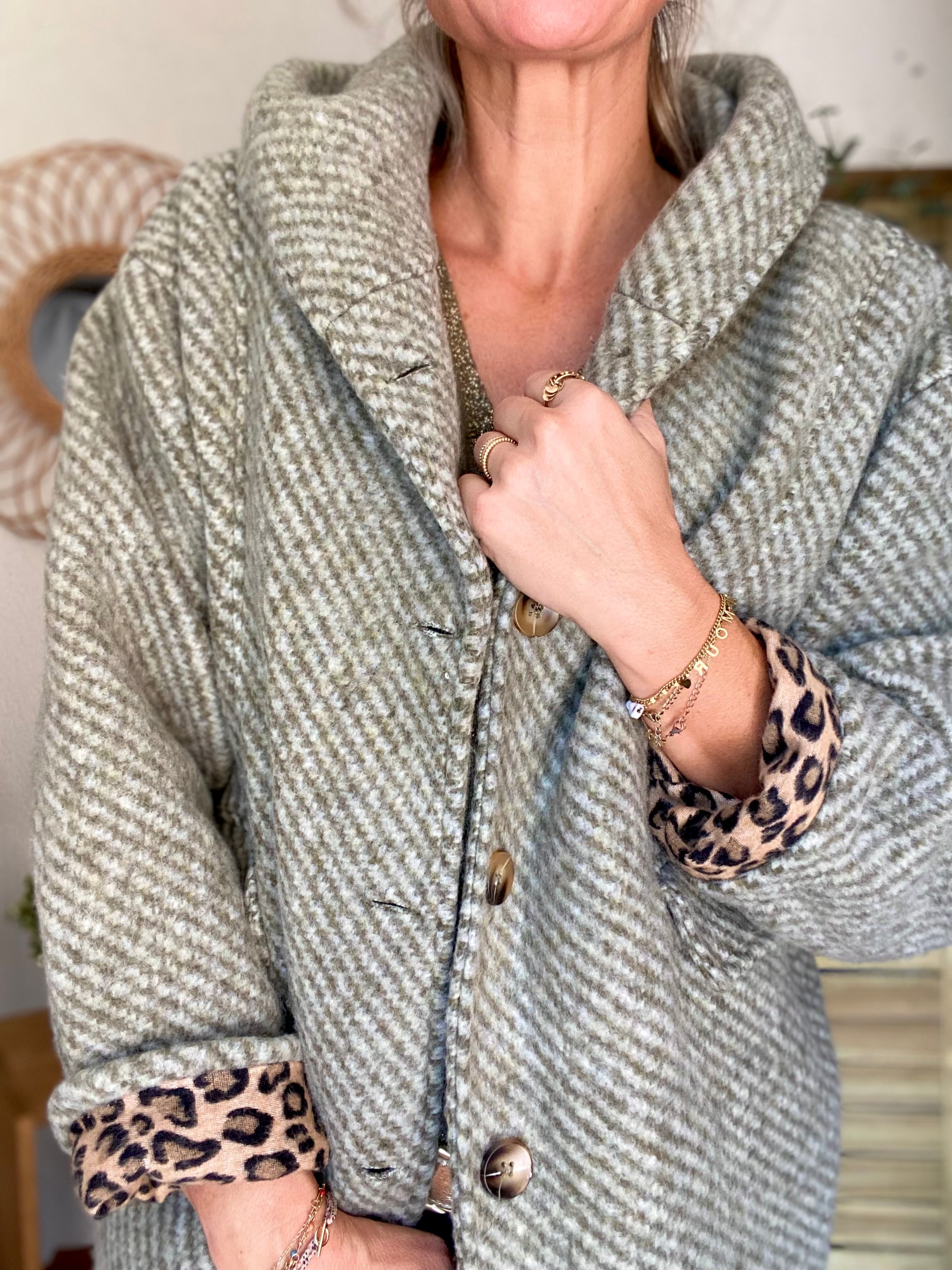 Manteau laine AGATHE avec détails Léo (étoile capuche) - Kaki - FIN DE SÉRIE