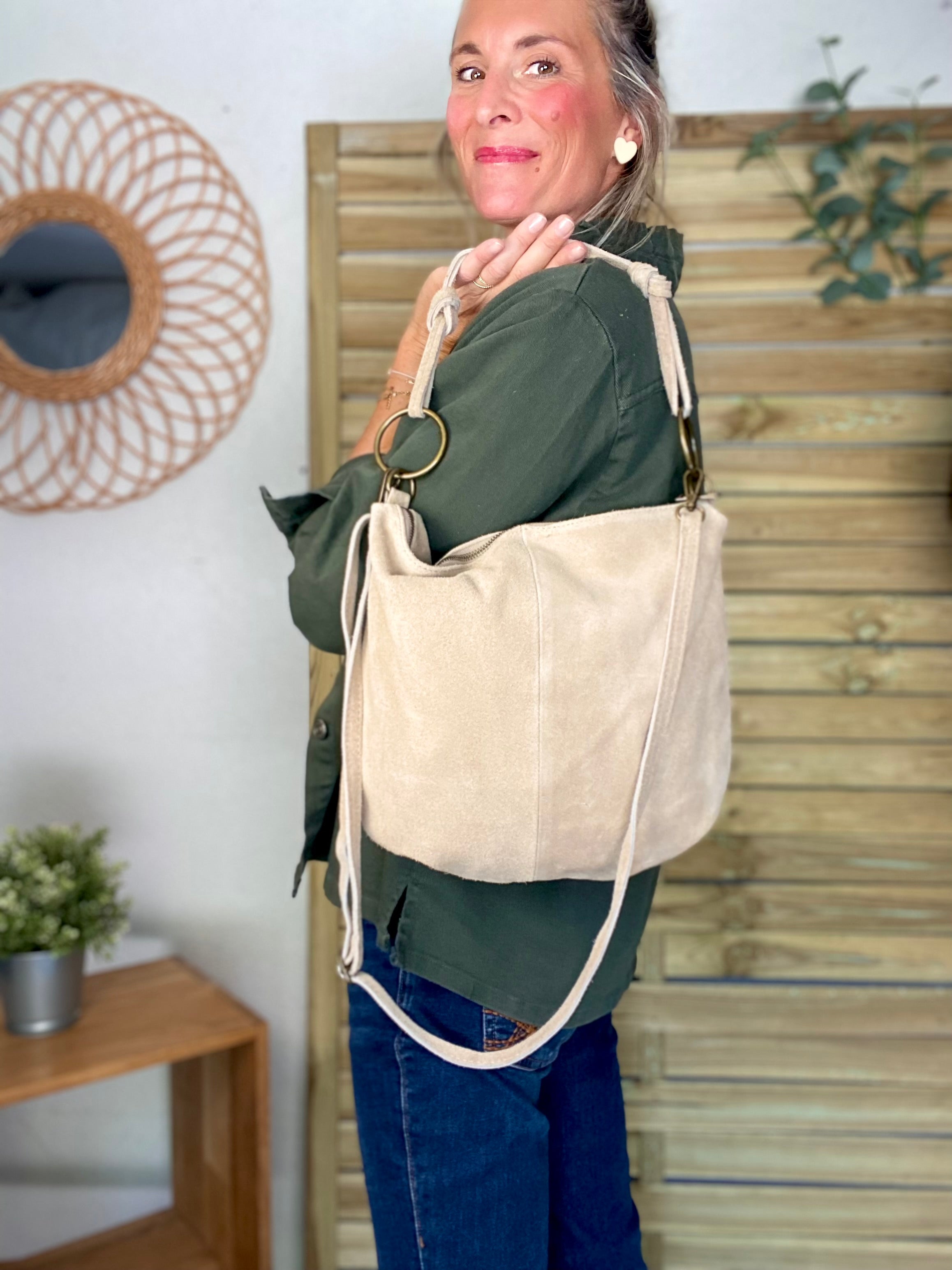 Sac en cuir daim SCOTT - Beige