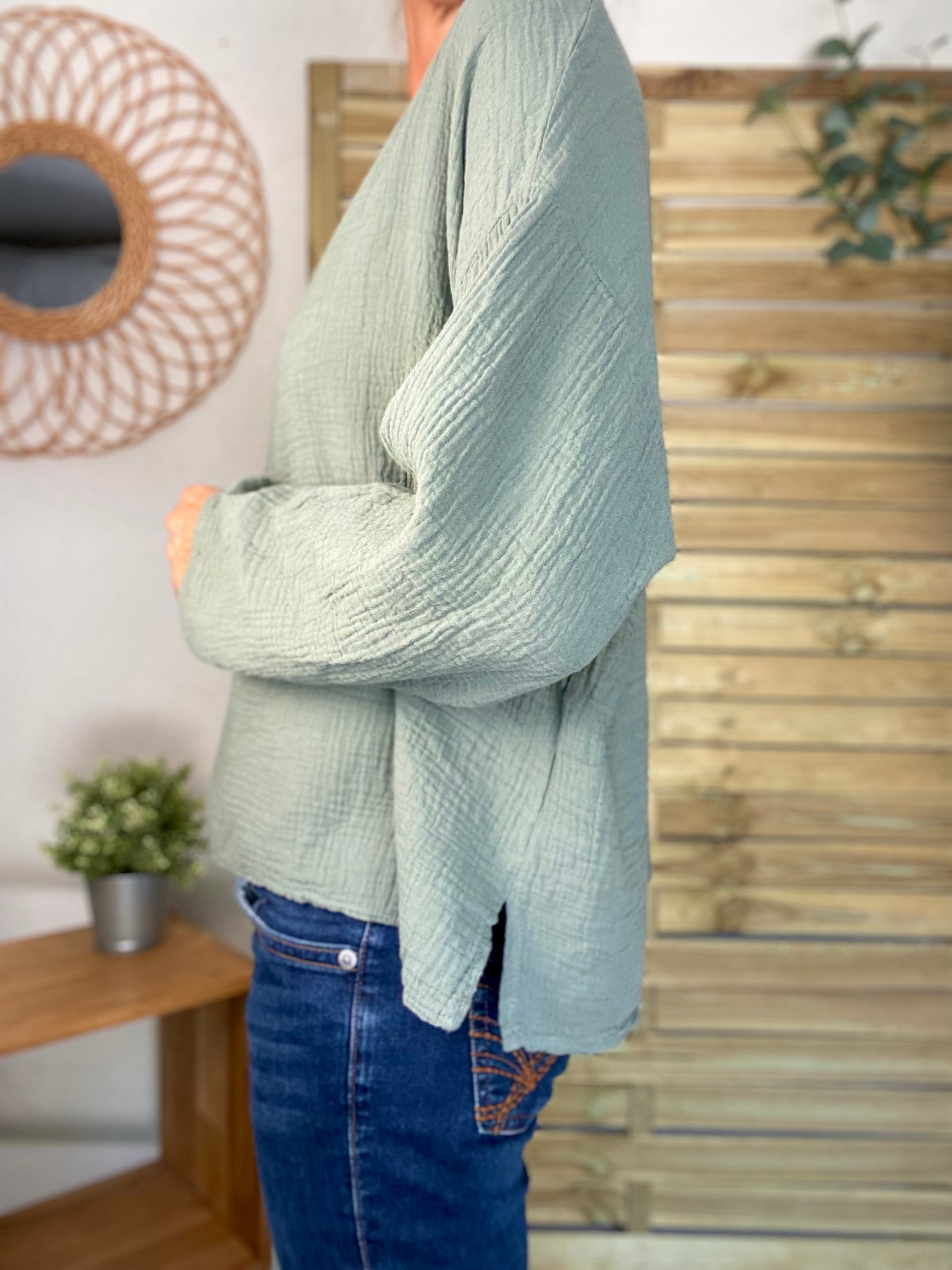 Blouse en gaze de coton SIERRA Kaki - manches longues
