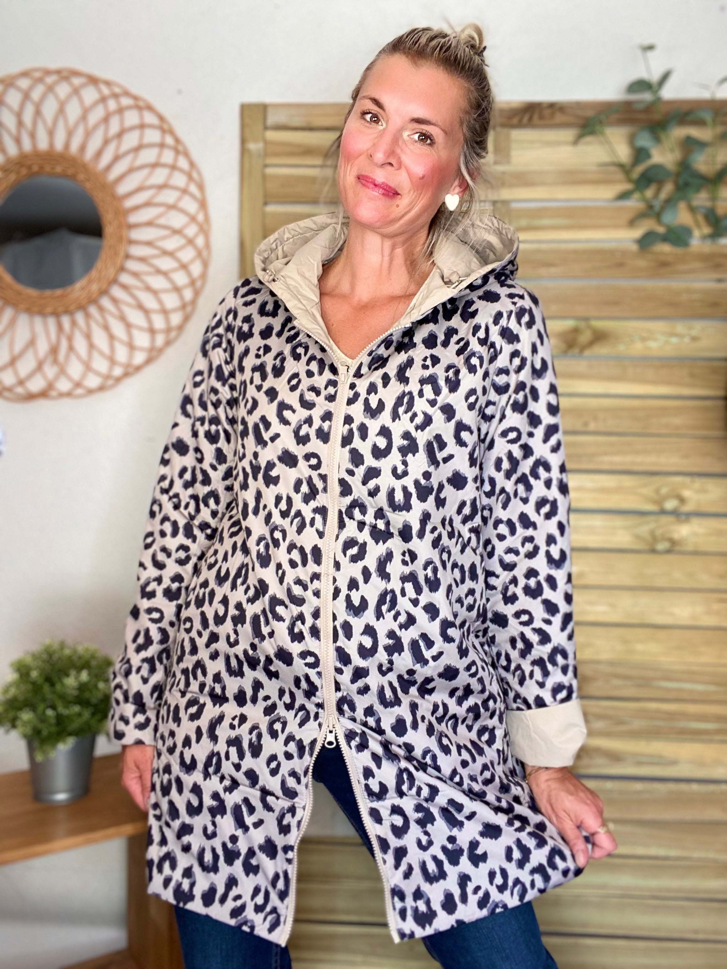 Imperméable réversible rembourré LOUISON LONG - Beige / Léo - LAURA JO