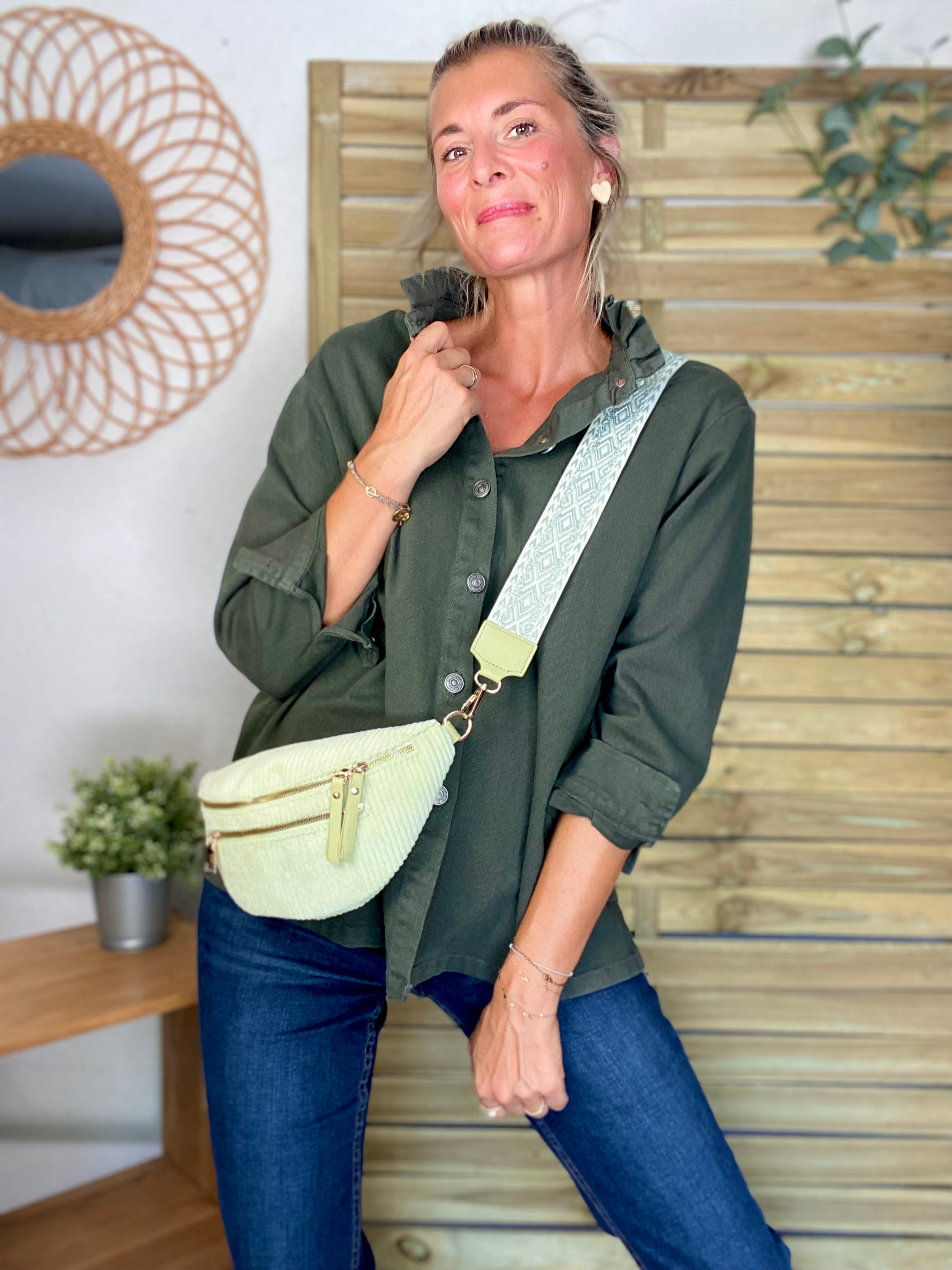 Veste / Chemise en coton, col volanté Kaki LISON