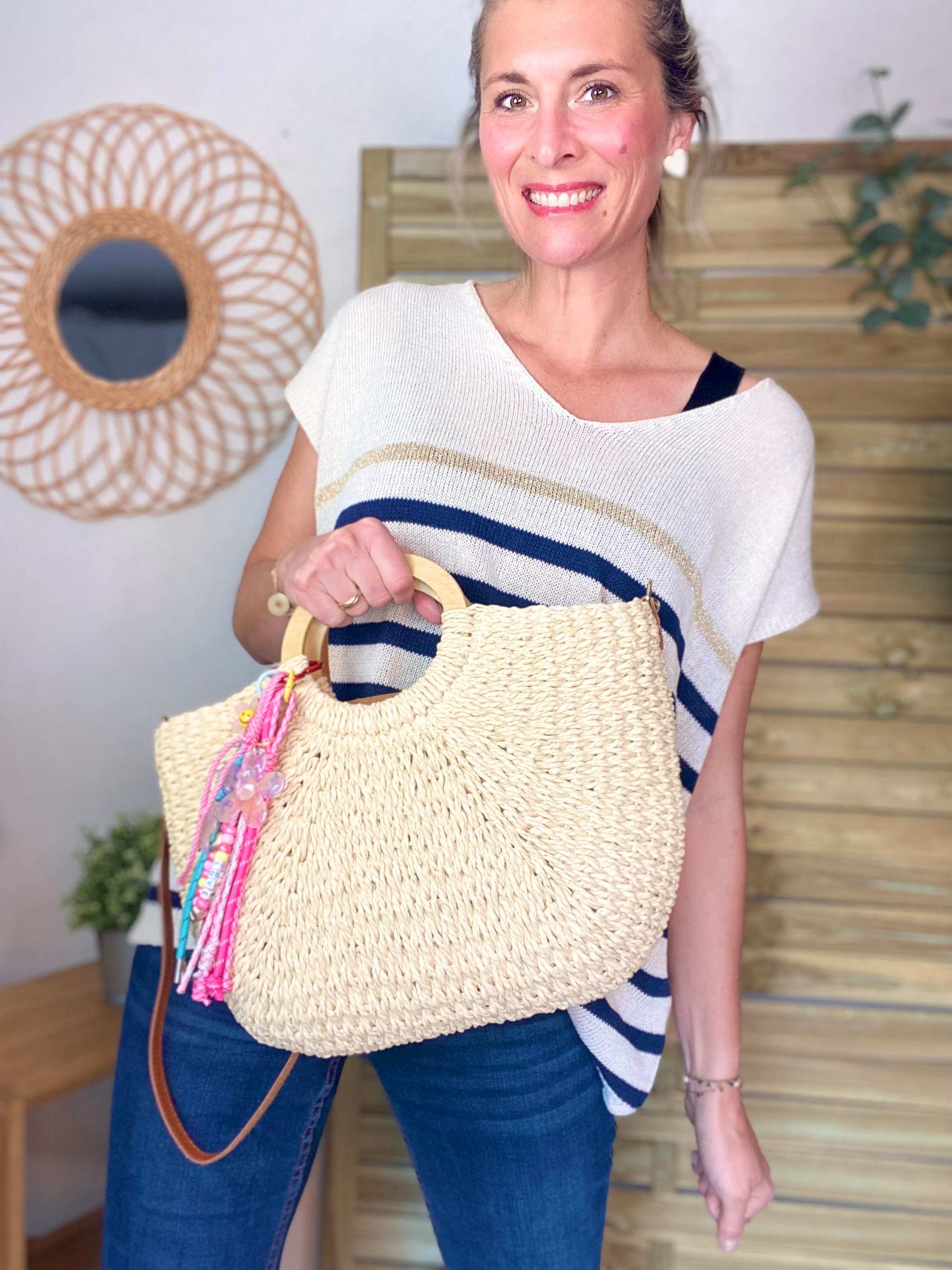 Sac à main et bandoulière en Paille PAULA - Beige clair
