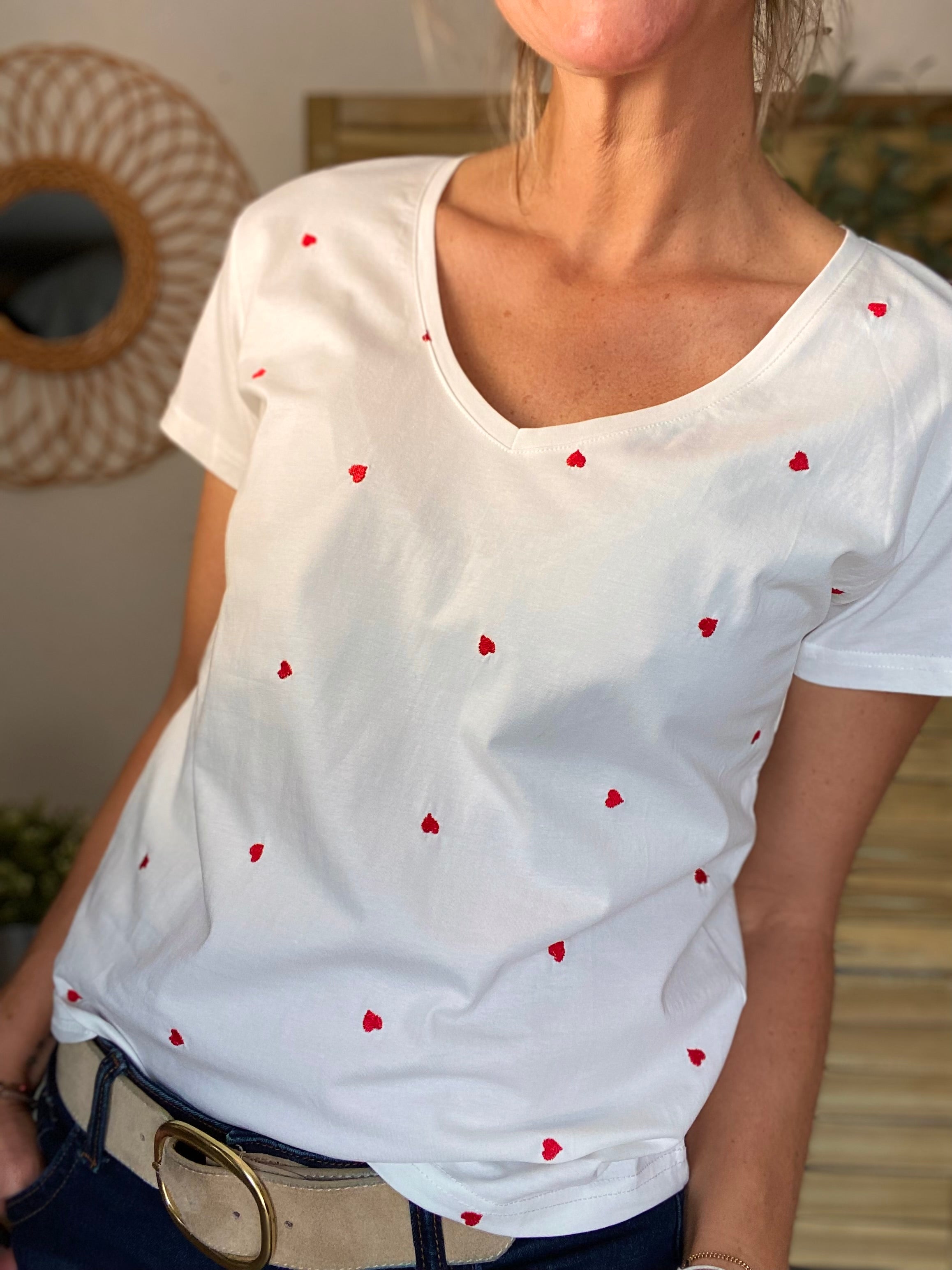 Tee shirt cœurs brodés rouges ❤️ ENORA