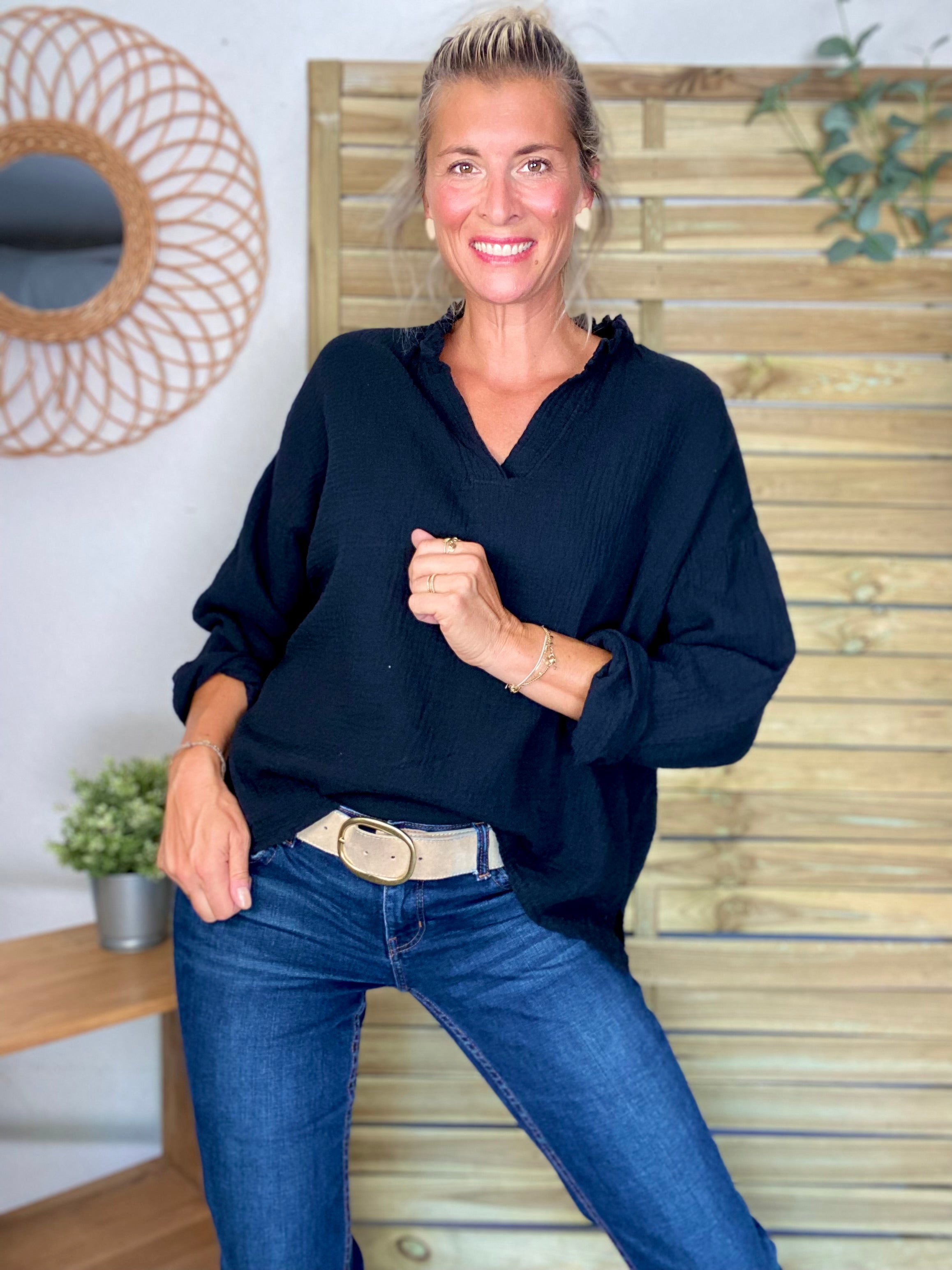 Blouse en gaze de coton SIERRA Noire - manches longues