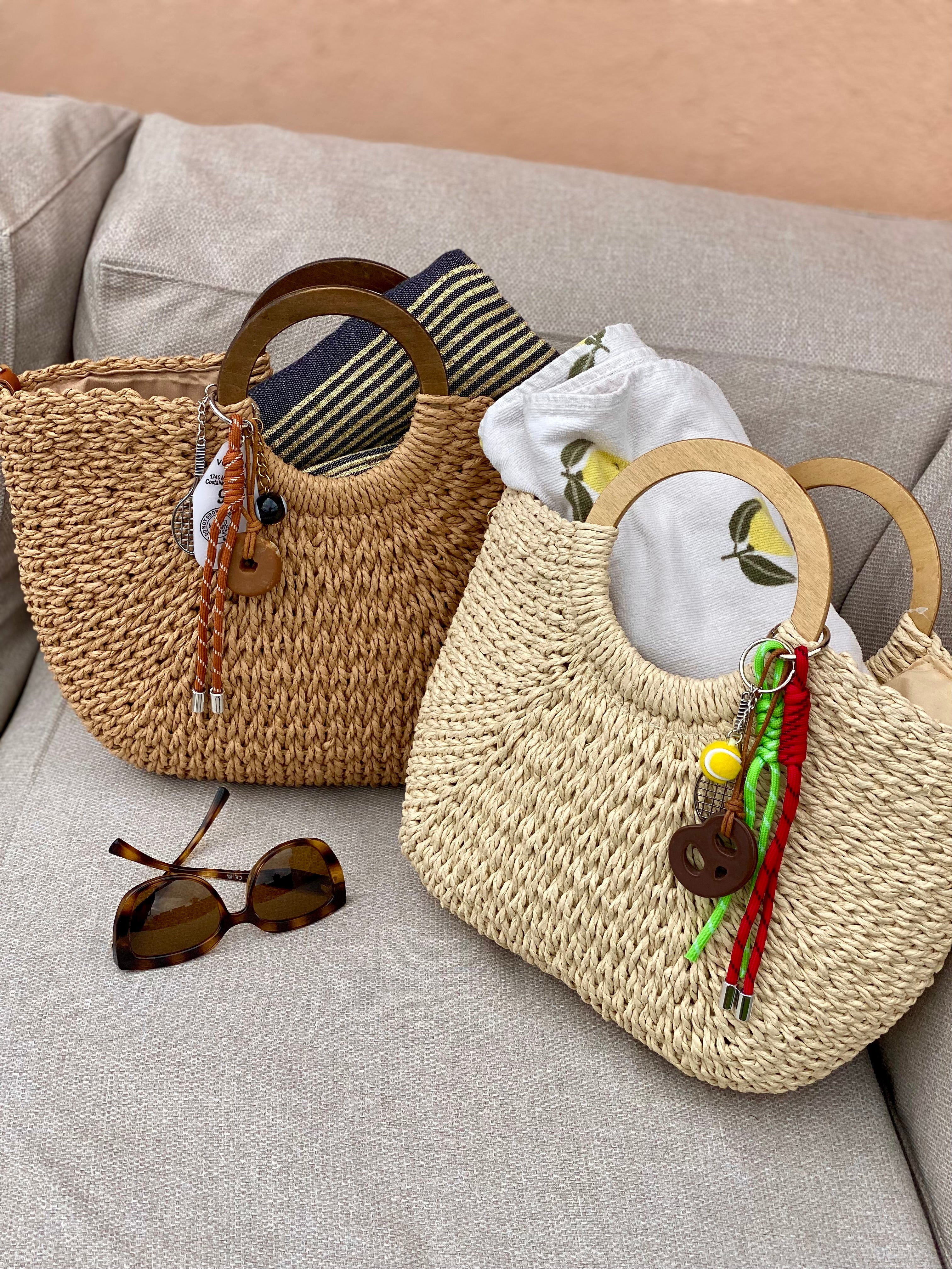 Sac à main et bandoulière en Paille PAULA - Beige clair